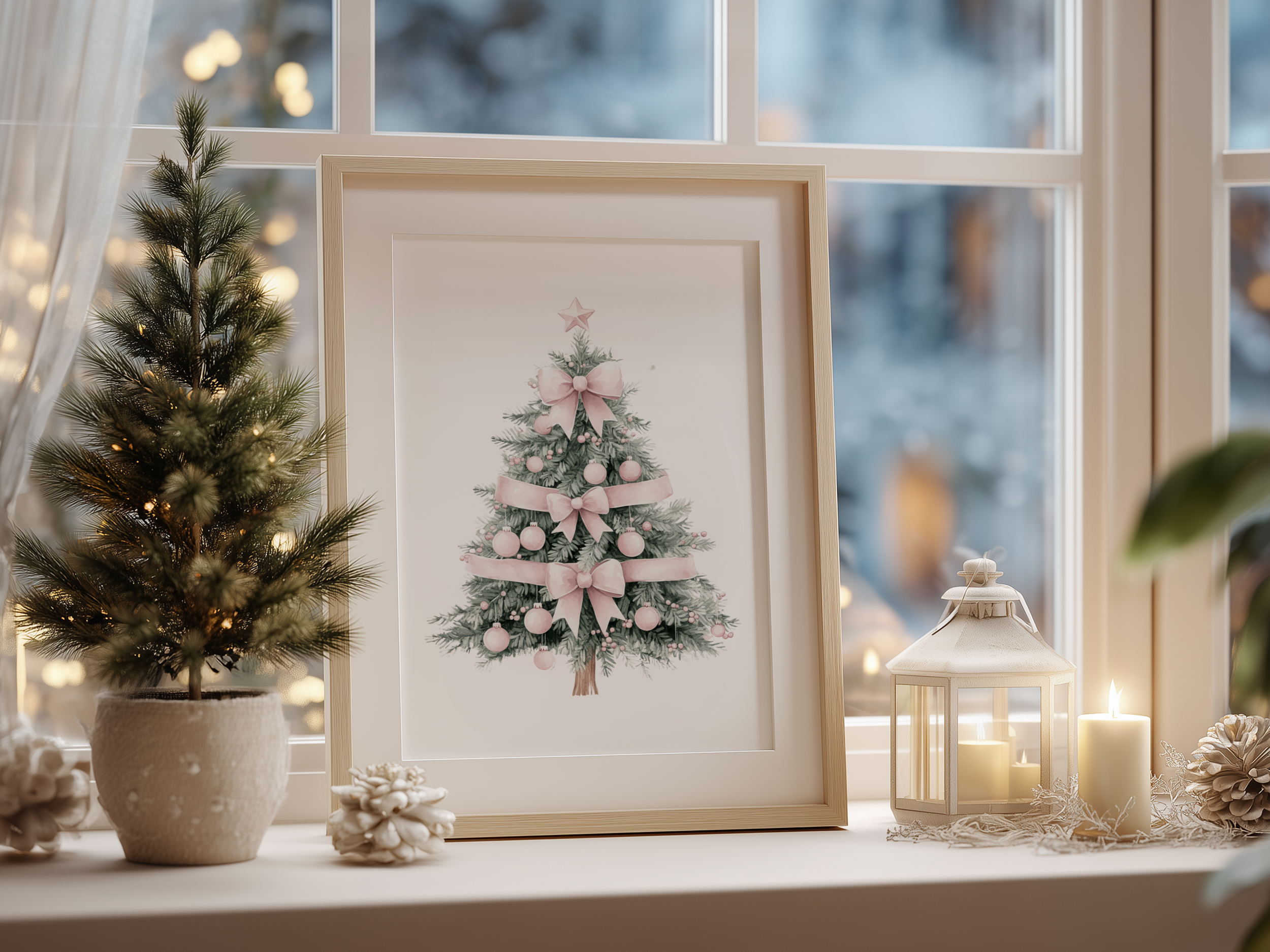 Pastel Bow Christmas Tree Print