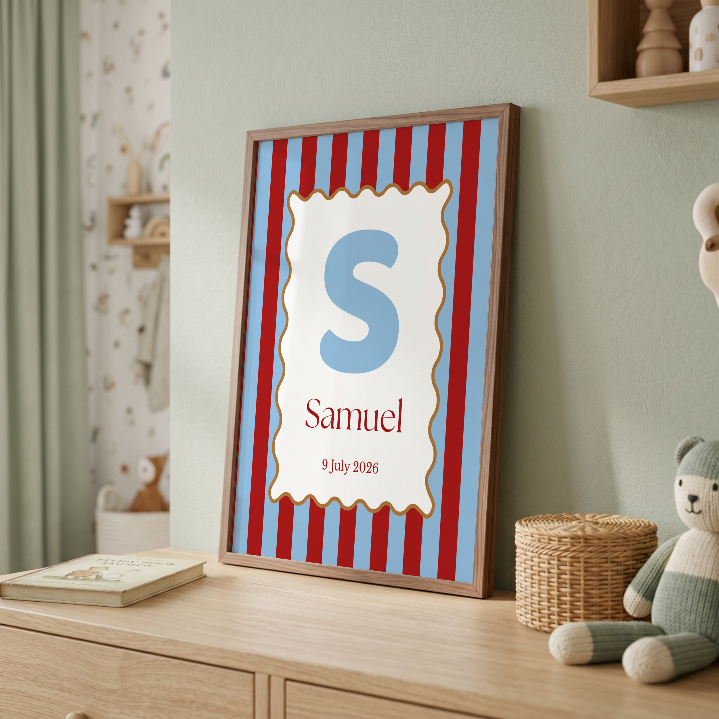 Red & Blue Custom Initial & Name Print
