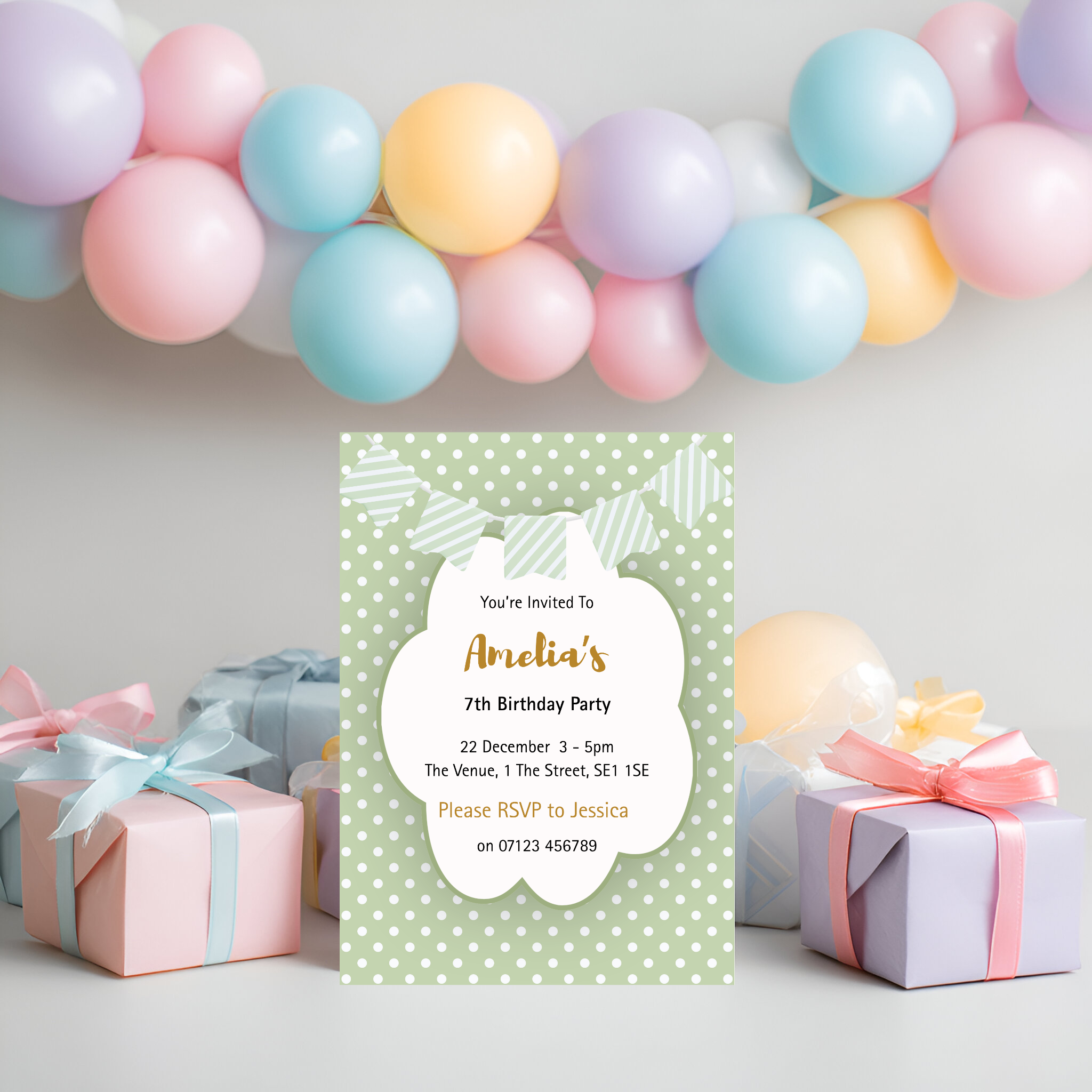 Pastel Green Polka Dot Invitation