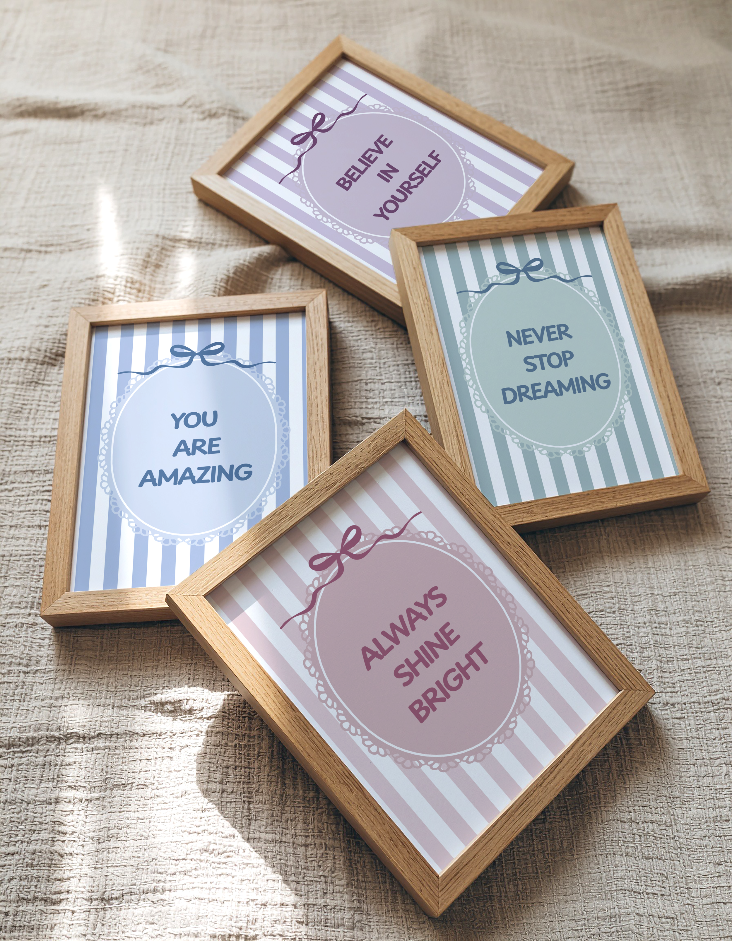Pastel Stripe Bow Kids Affirmation Prints
