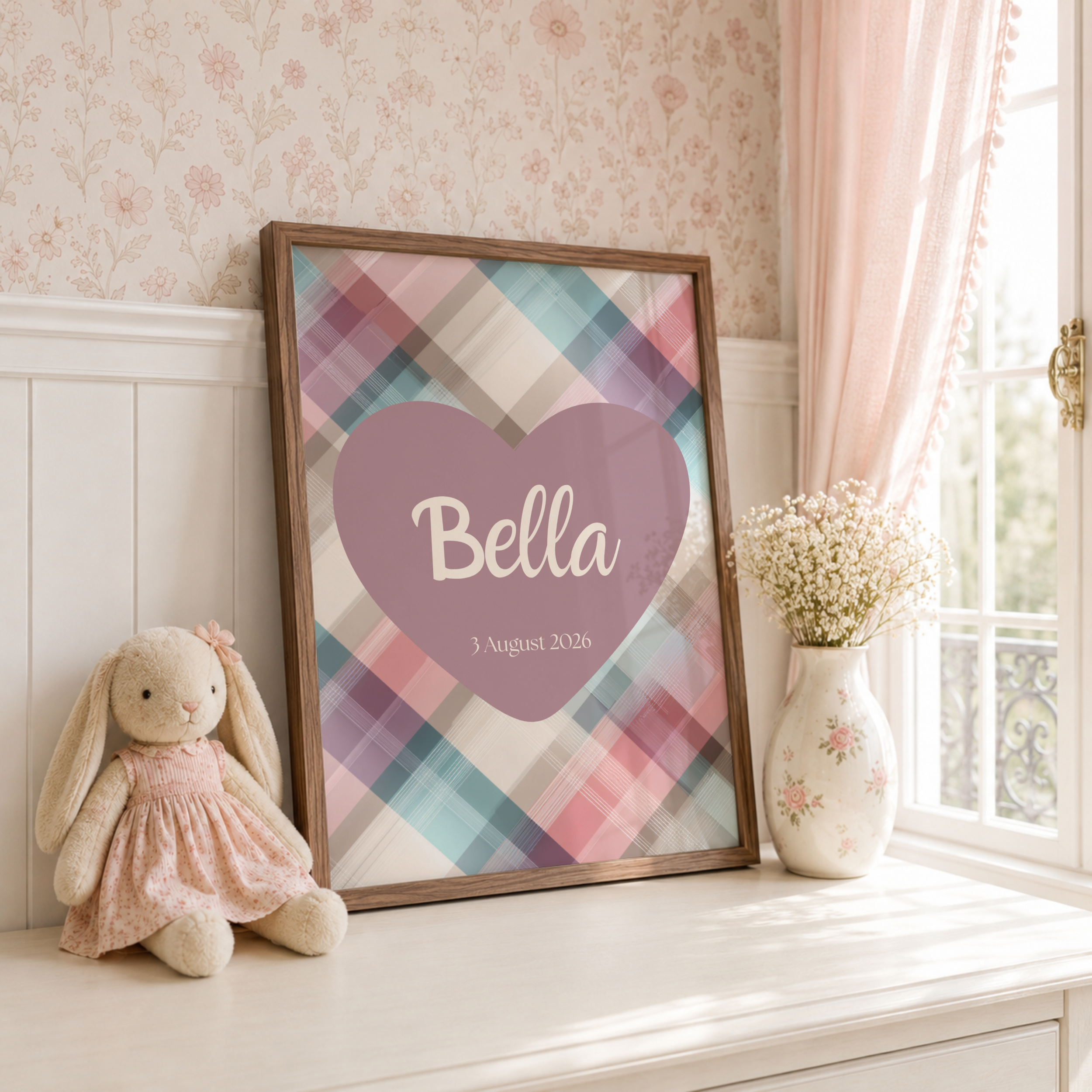 Gingham Personalised Heart Print