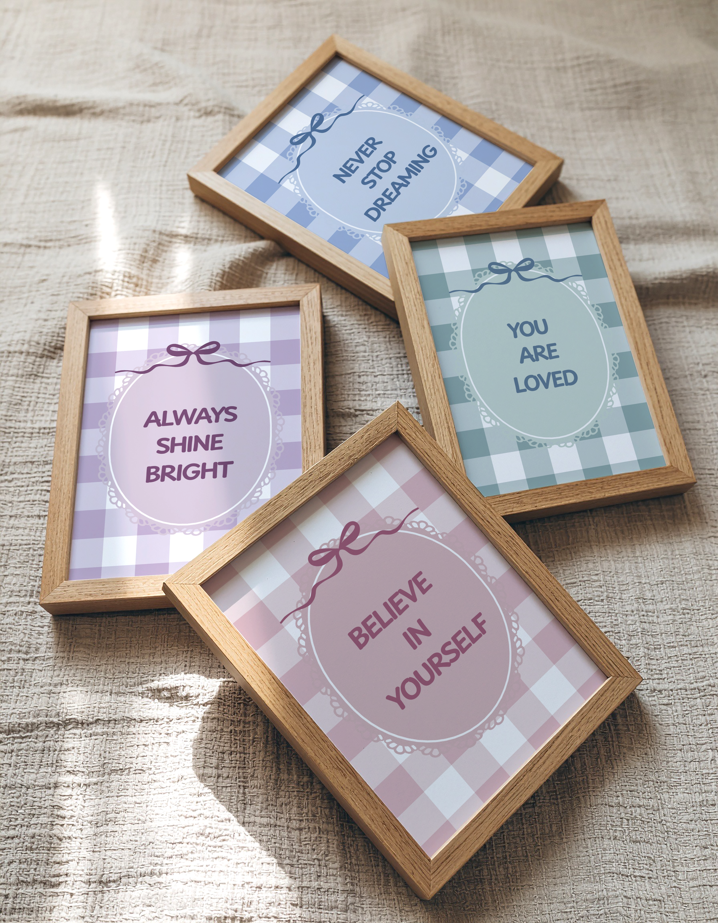 Pastel Check & Bows Affirmation Wall Art
