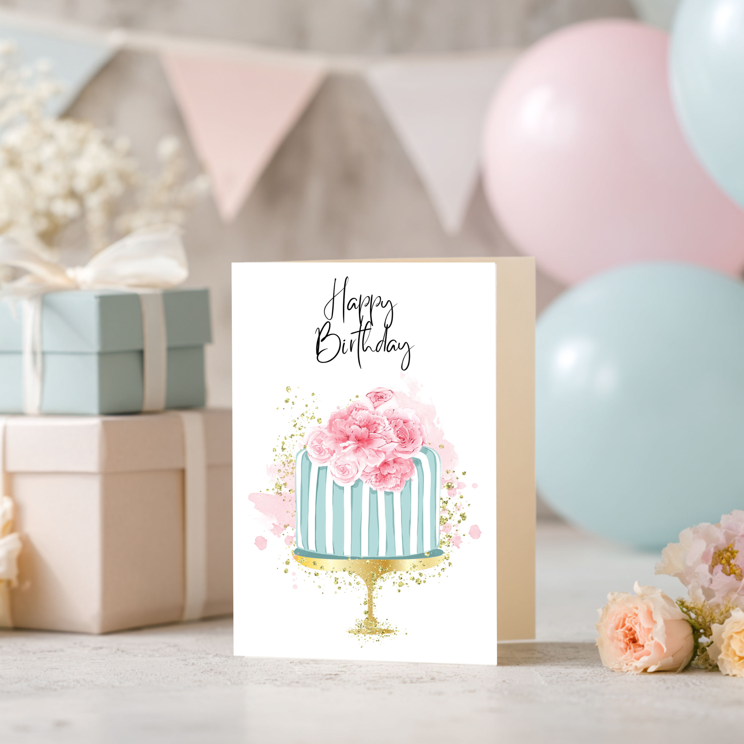 Personalised Floral Cake Birthday Card