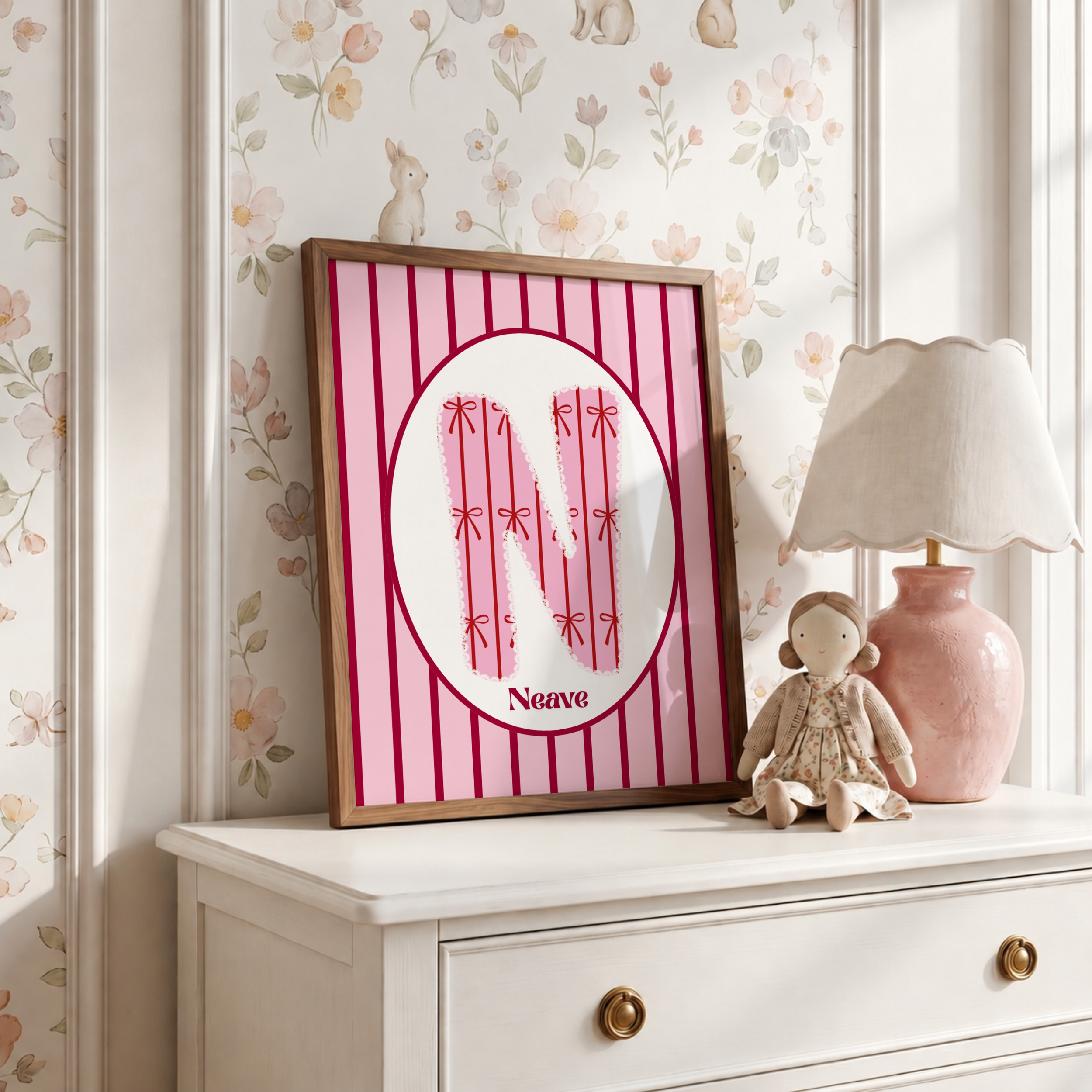 Pink & Red Stripe Custom Name Print
