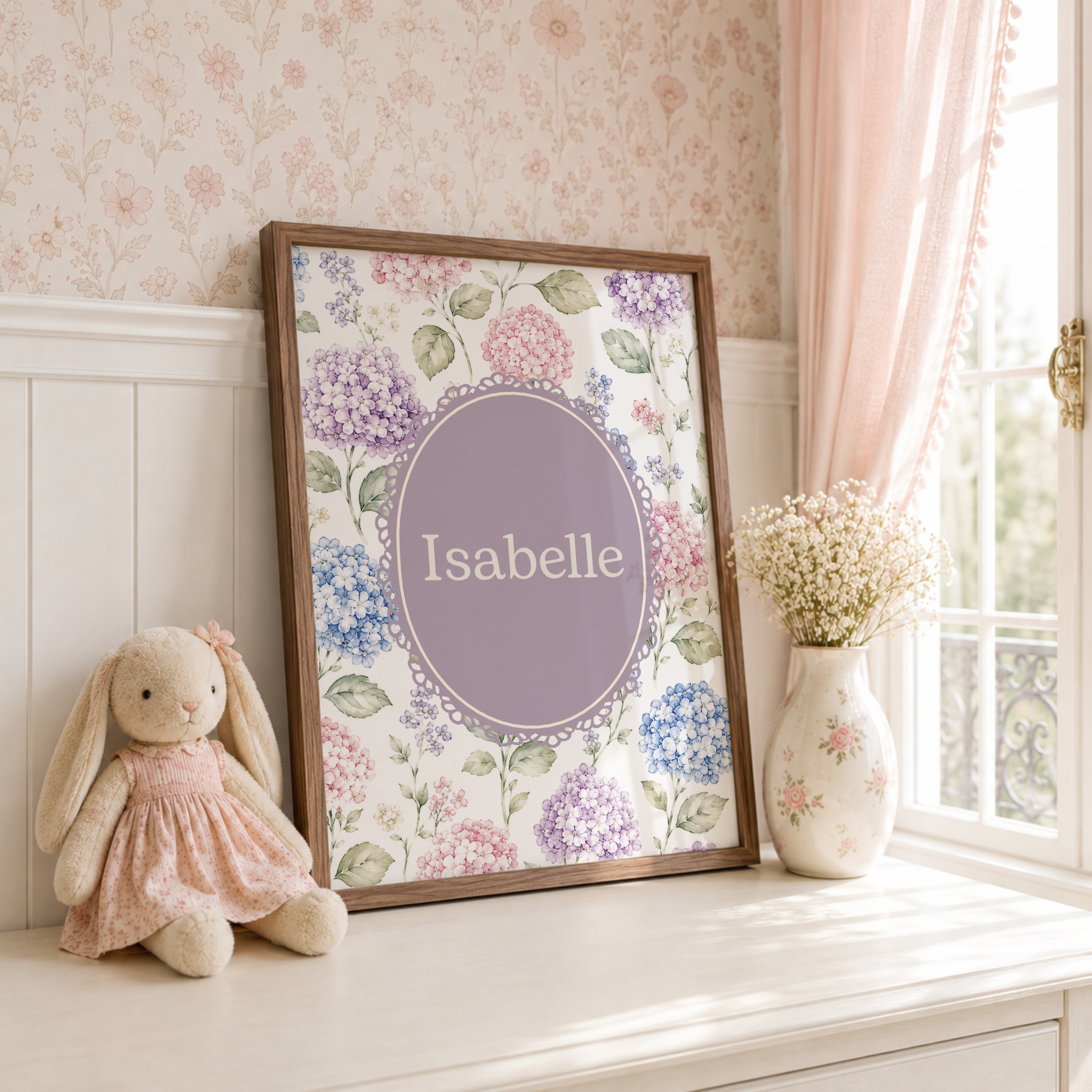 Personalised Girl Nursery Print, Floral Nursery Decor