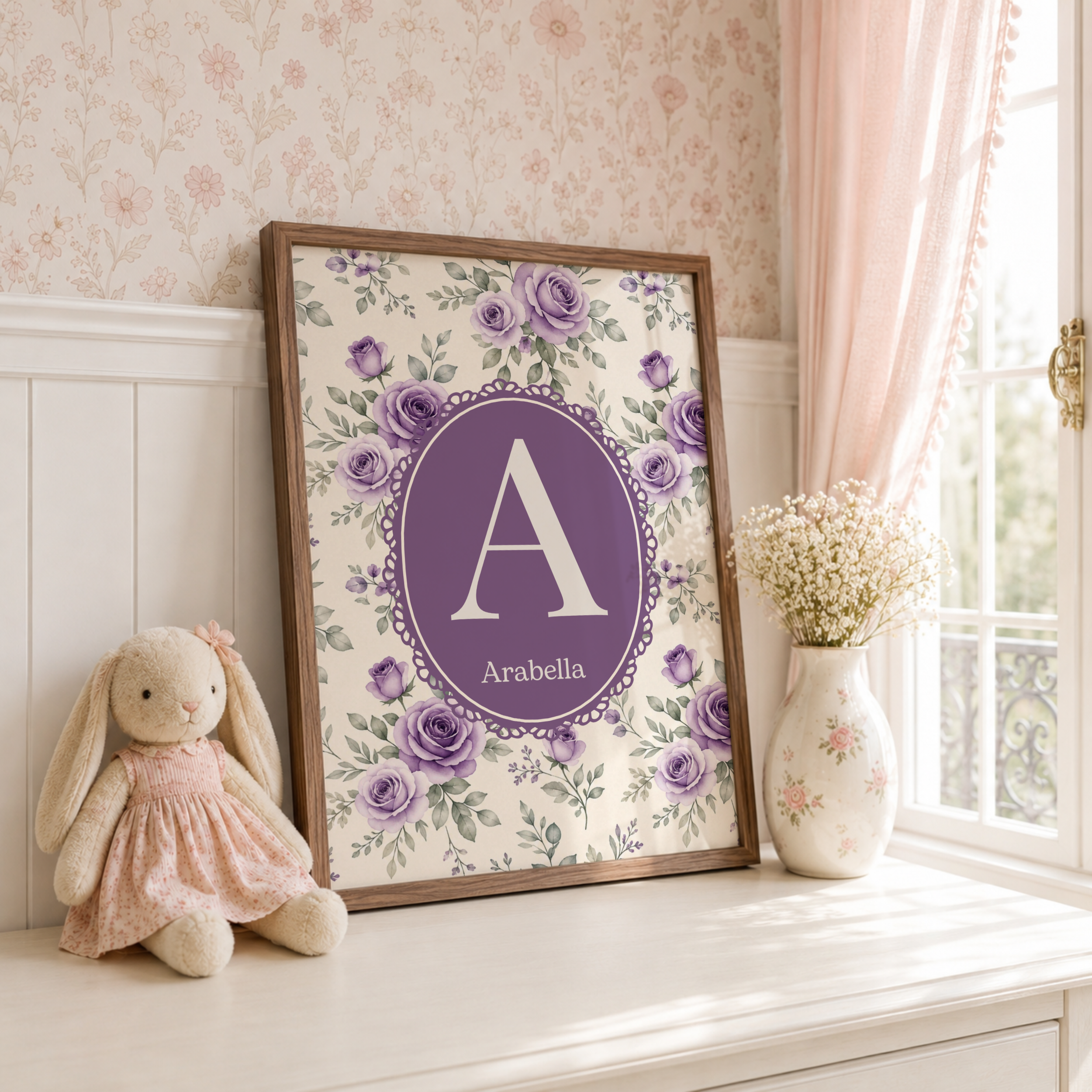 Purple Personalised Floral Name Print