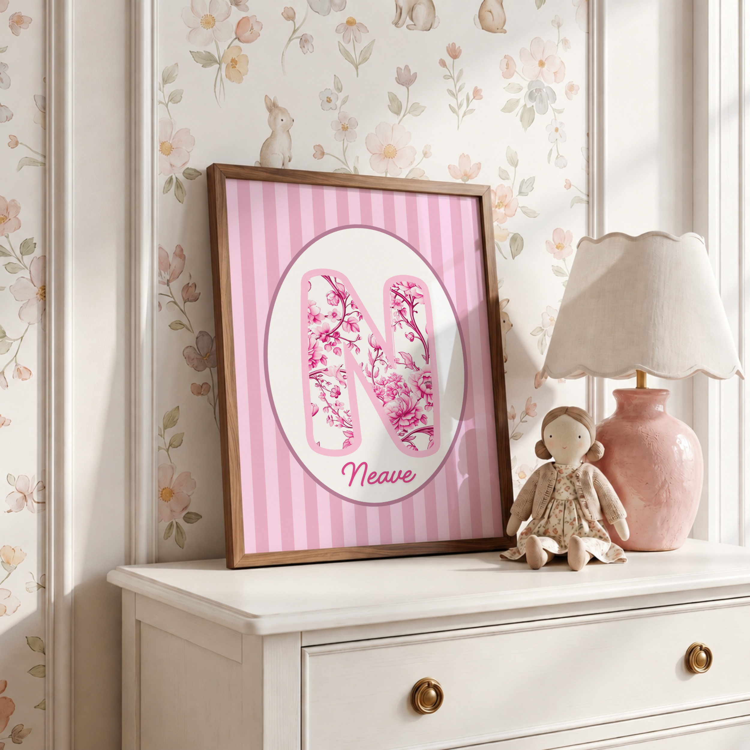 Pastel Pink Personalised Initial Name Print