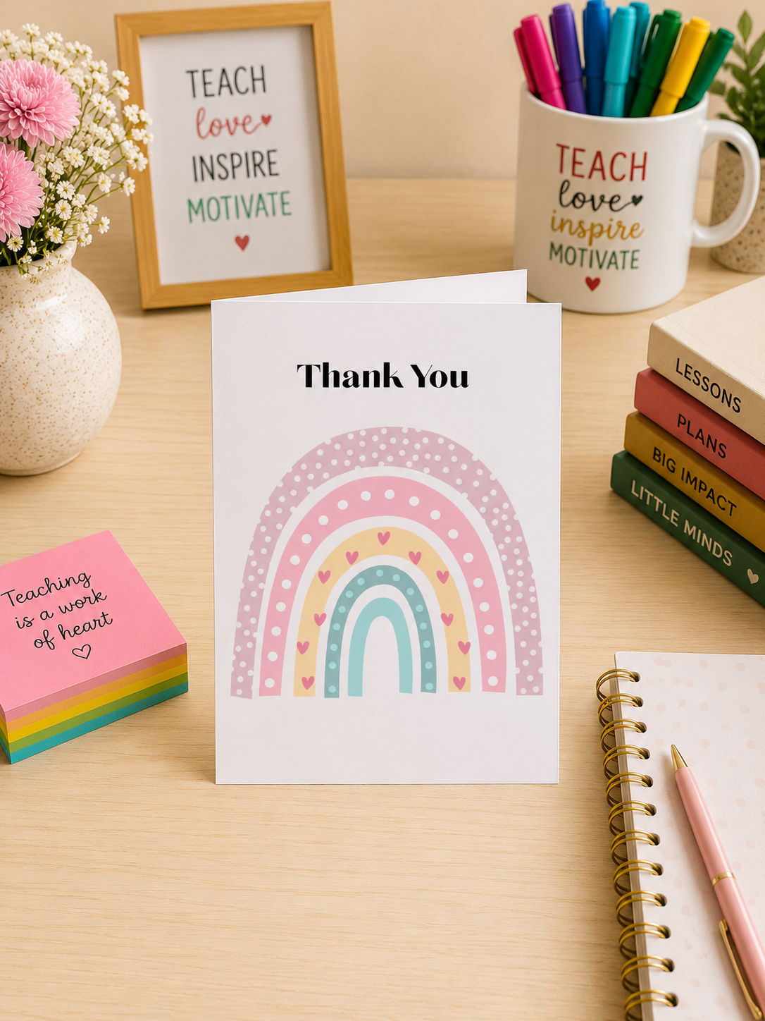 Pink Rainbow Thank You Card