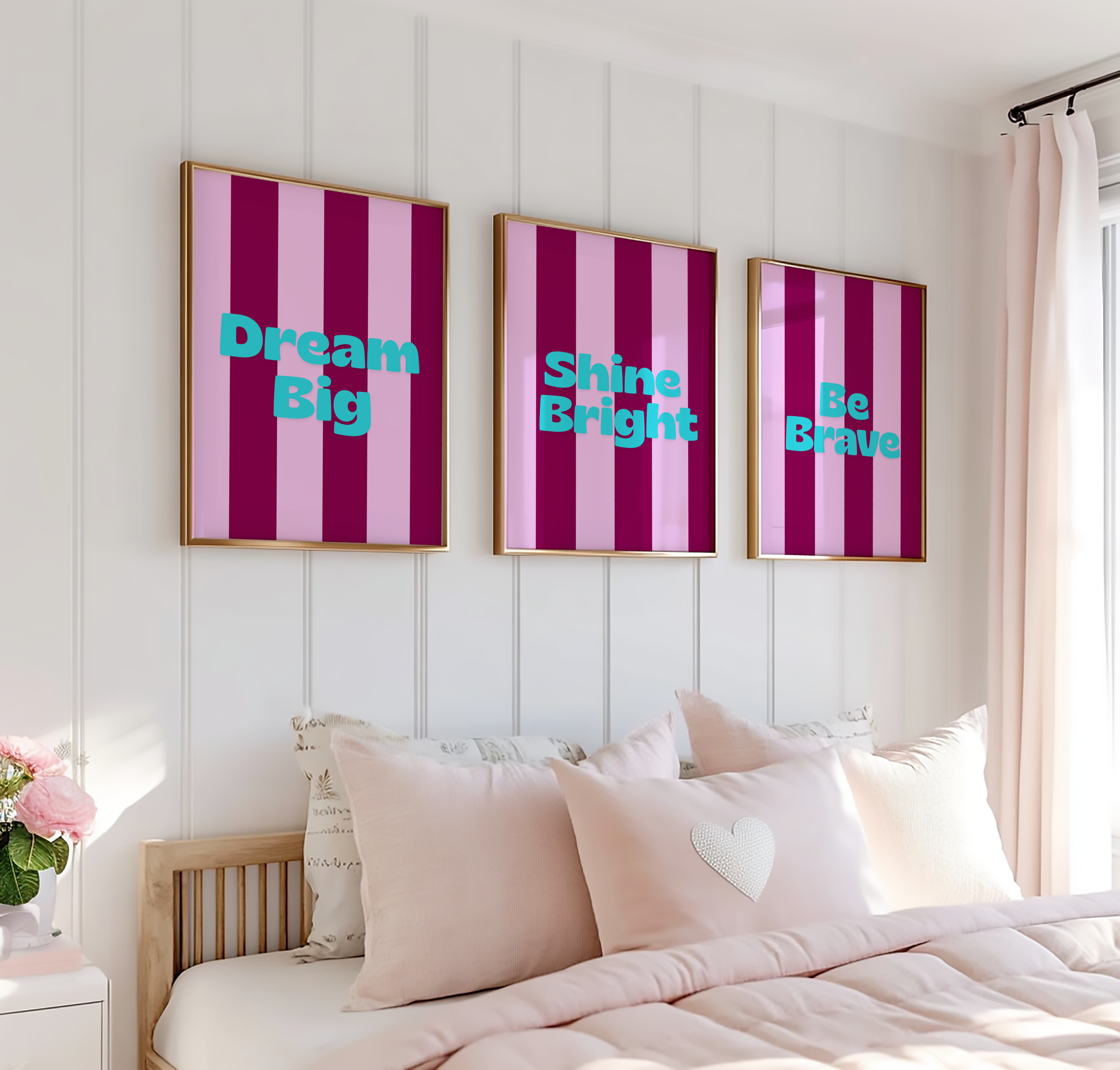 Pink Stripe Motivational Print Set