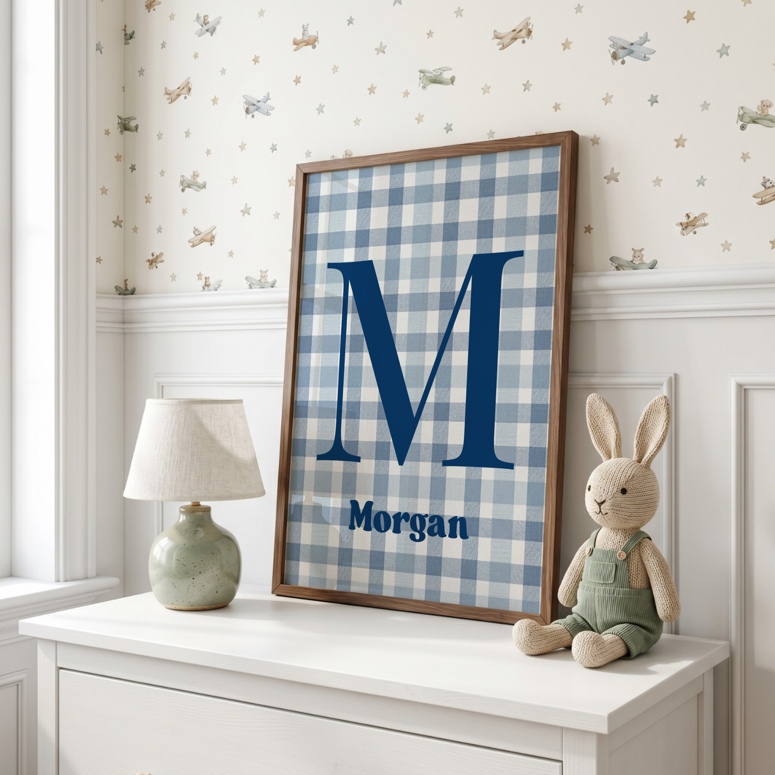 Personalised Blue Gingham Initial Print