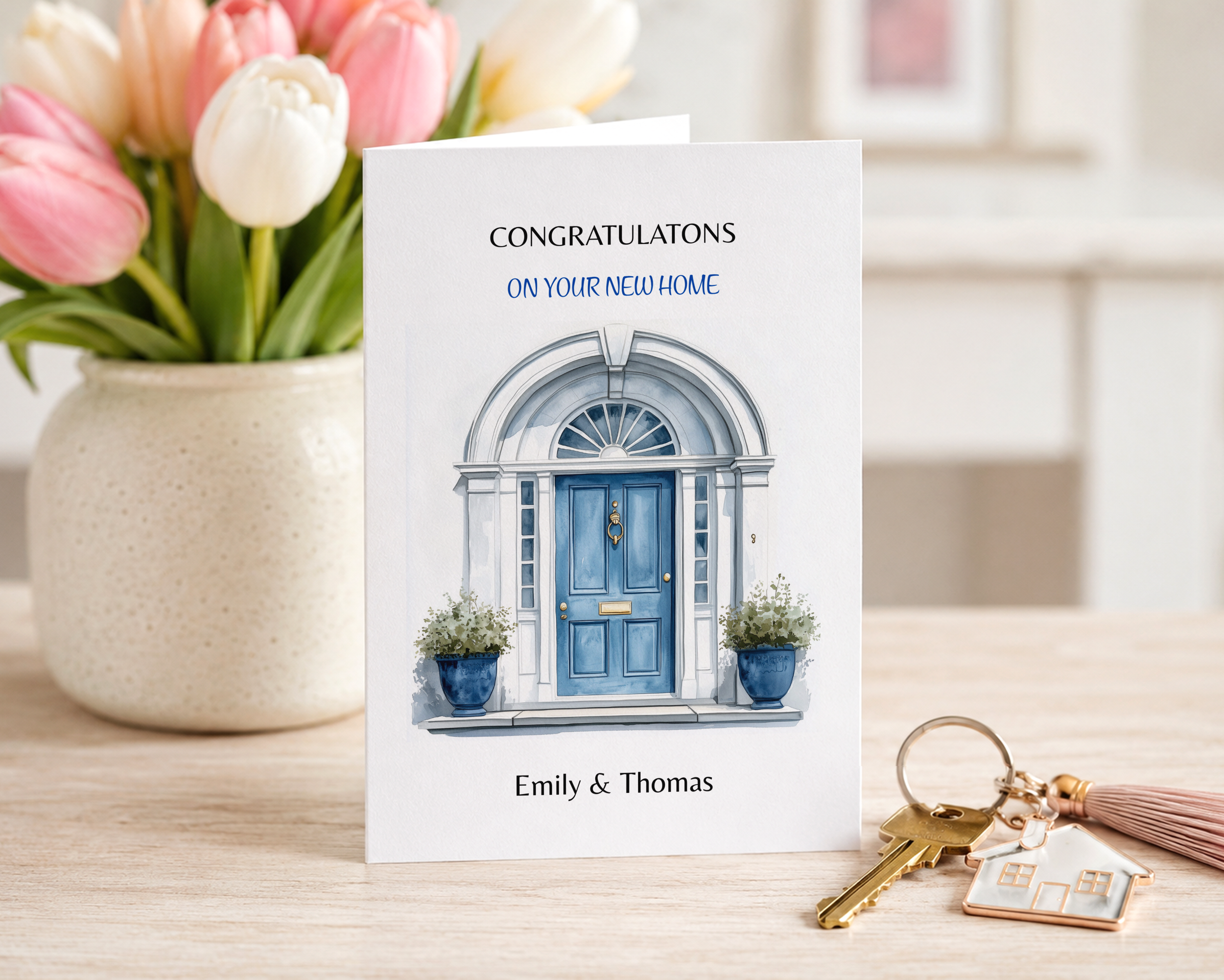 Watercolour Blue Door New Home Card