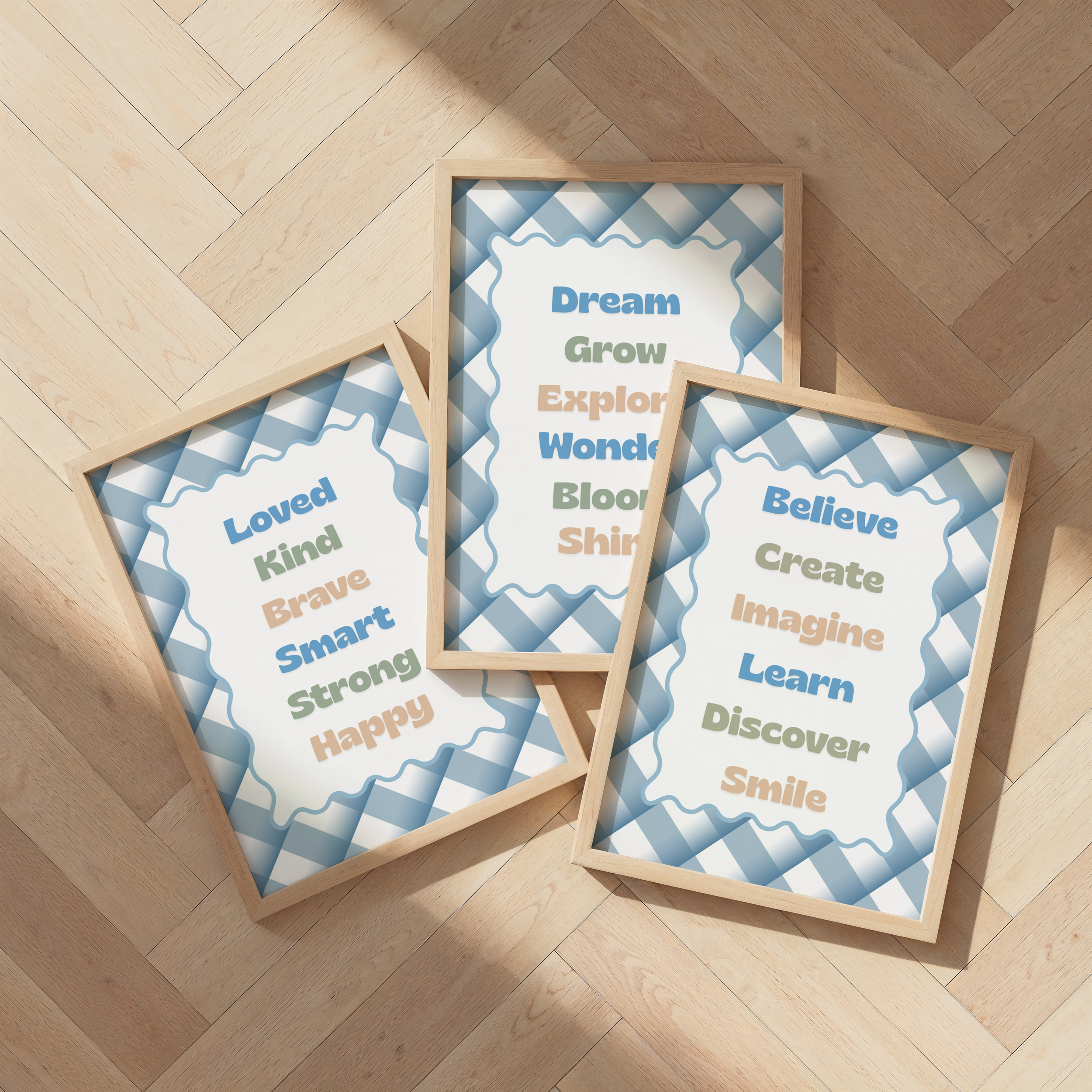 Blue Gingham Affirmation Print Set