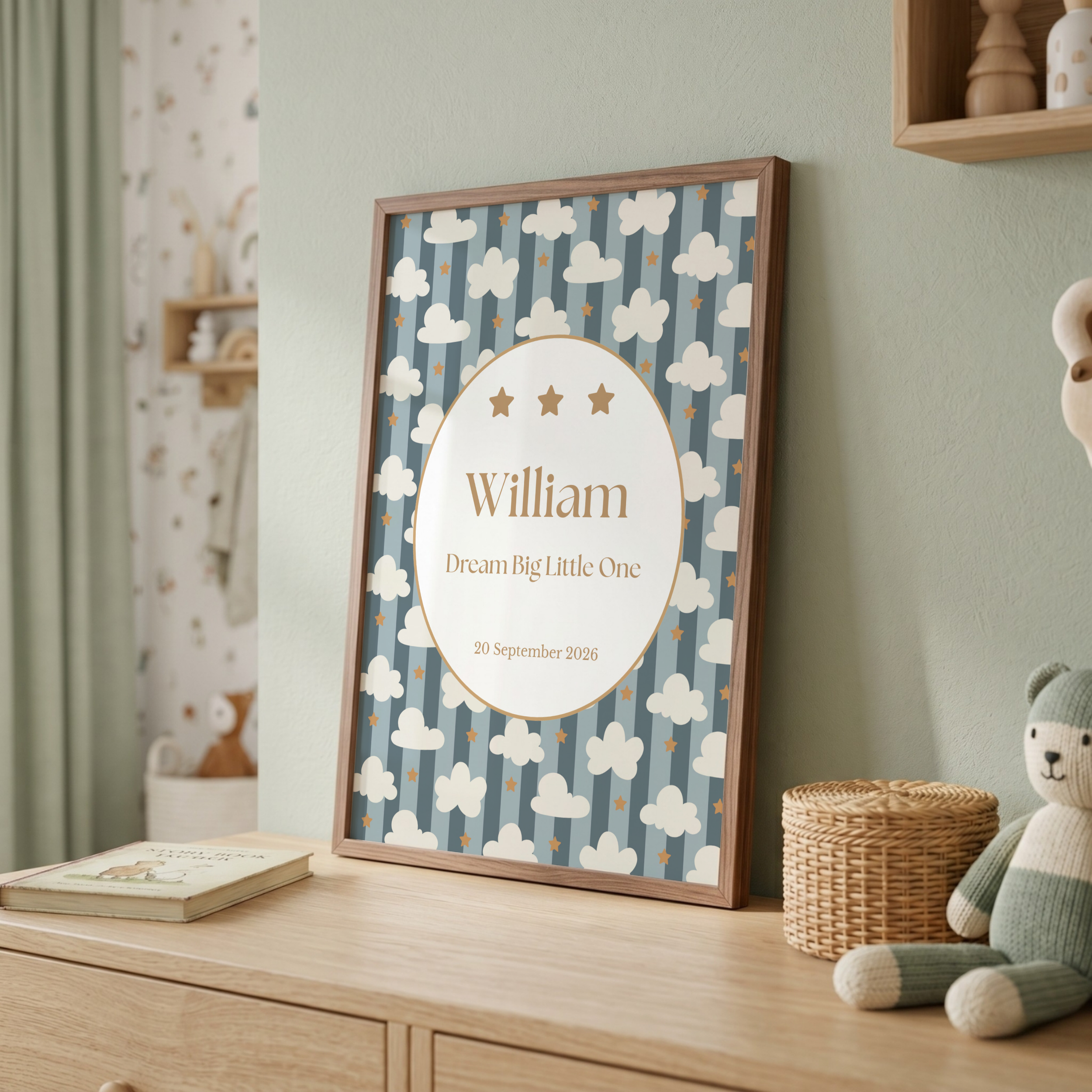 Personalised Blue Cloud Nursery Print