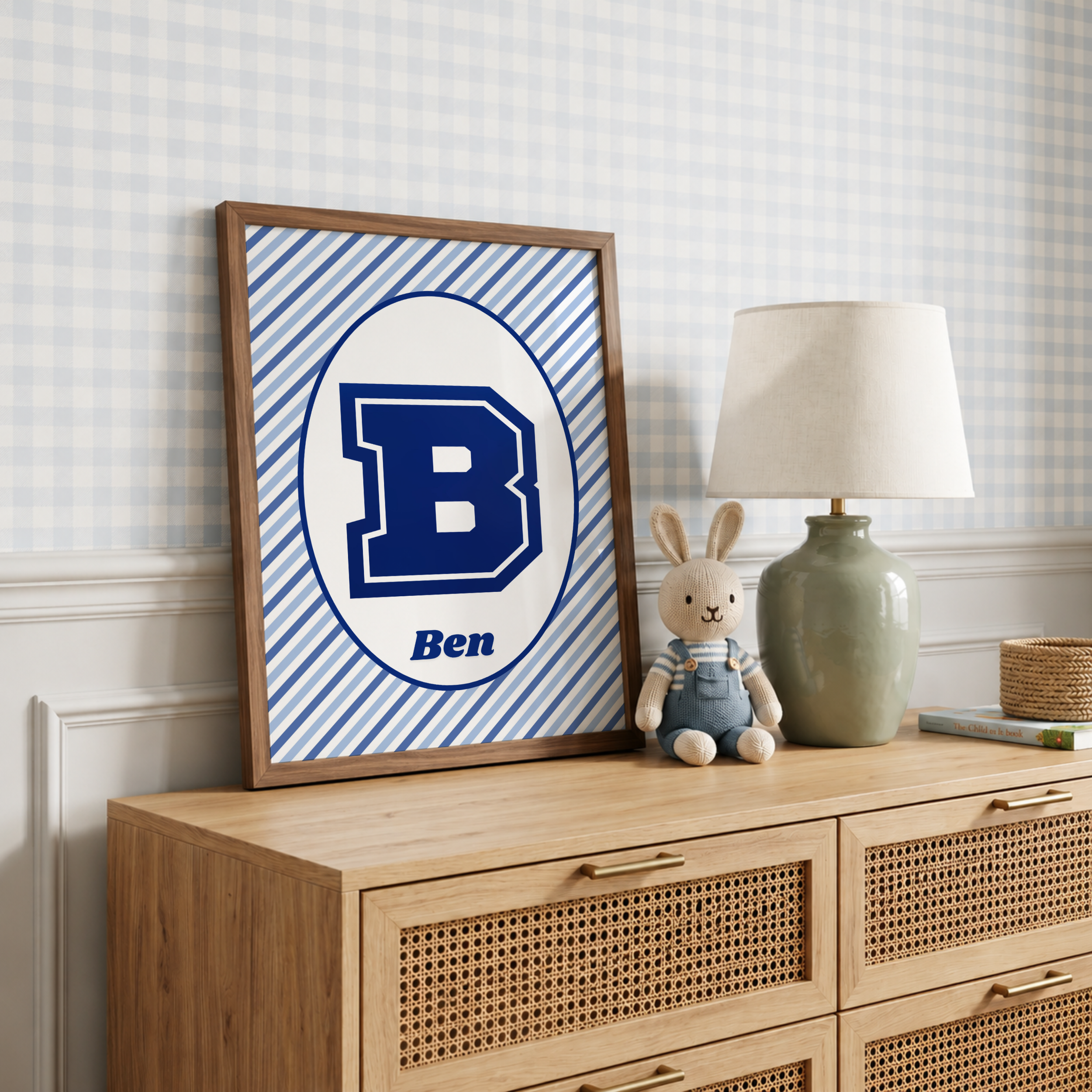 Varsity Blue Stripe Custom Name Print