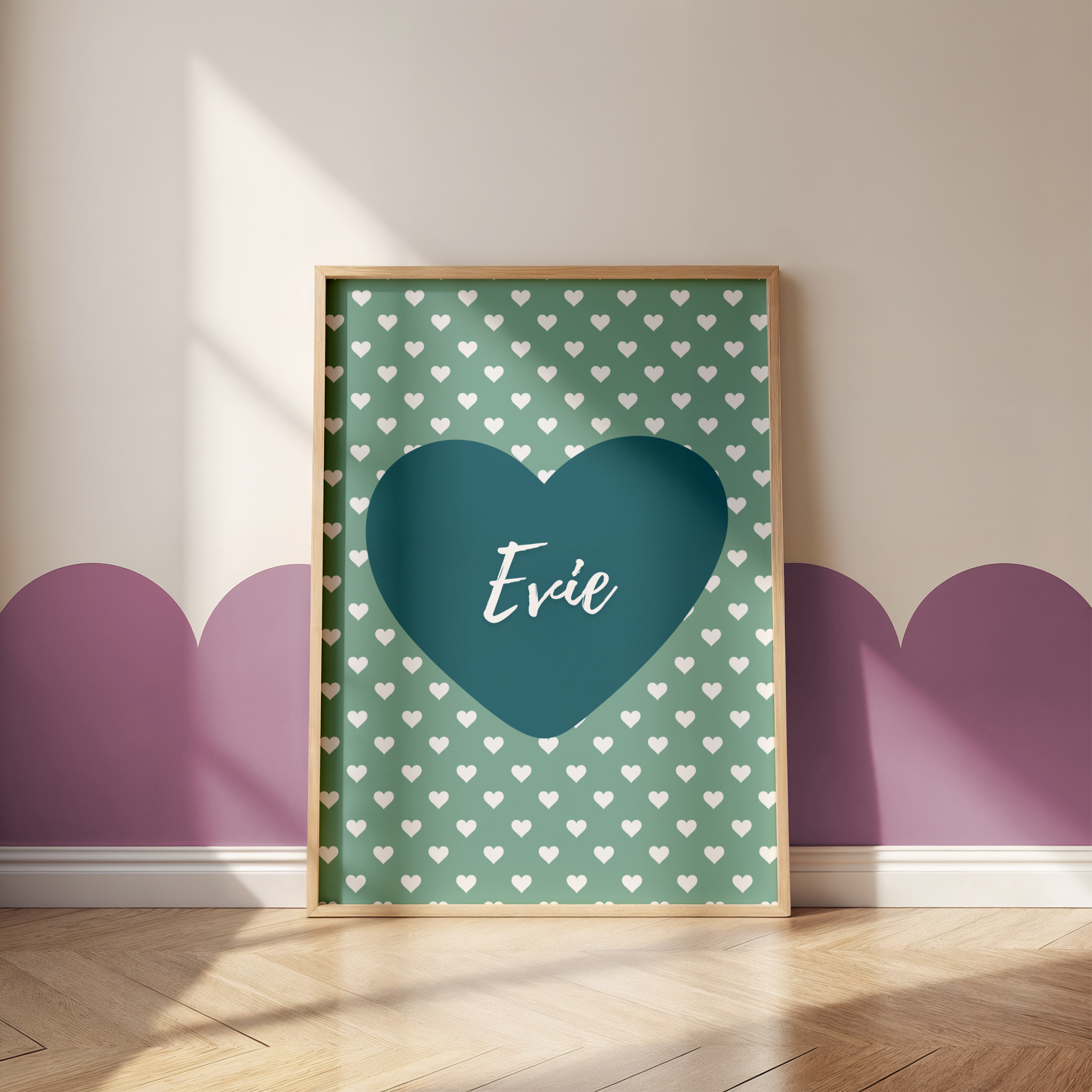 Green Hearts Name Print