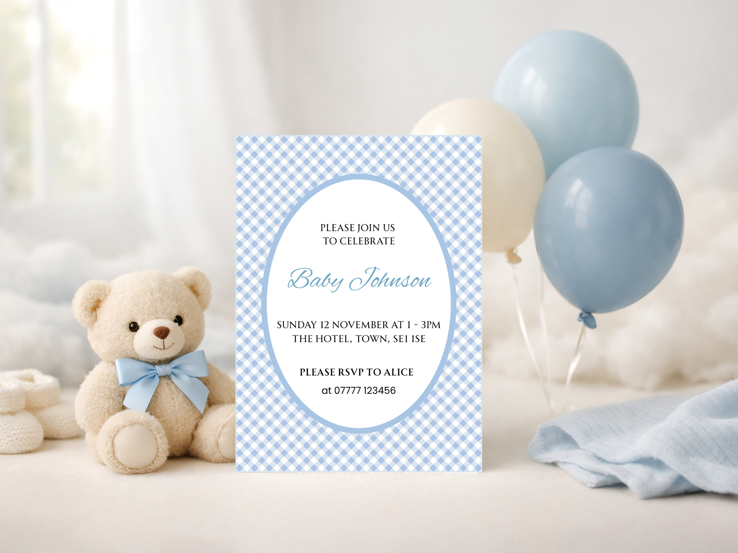 Check Pastel Blue Baby Shower Invitation