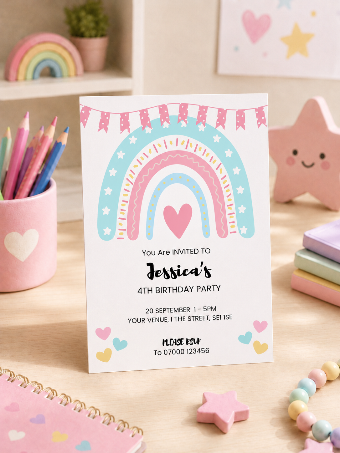 Pastel Bunting Rainbow Invitation