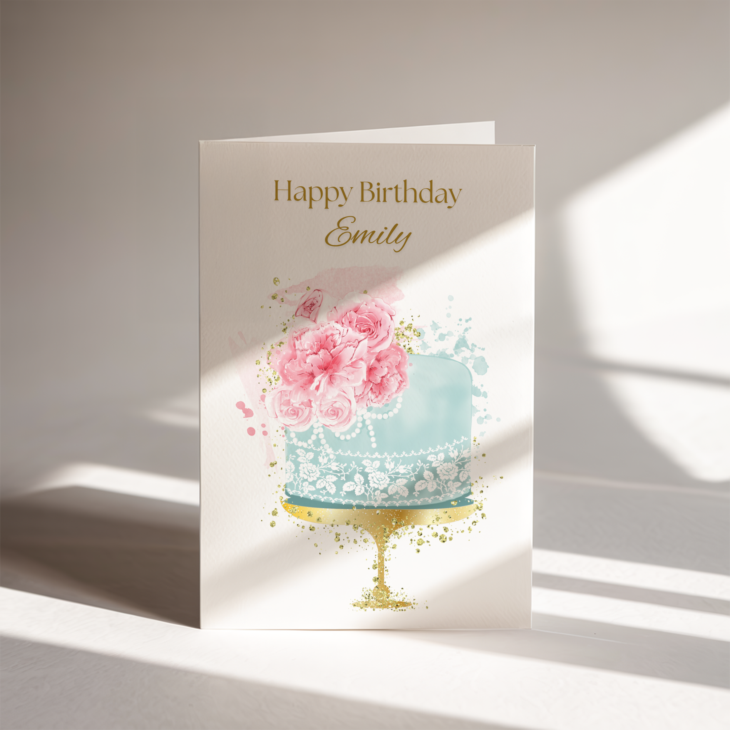 Elegant Floral Birthday Cake Card