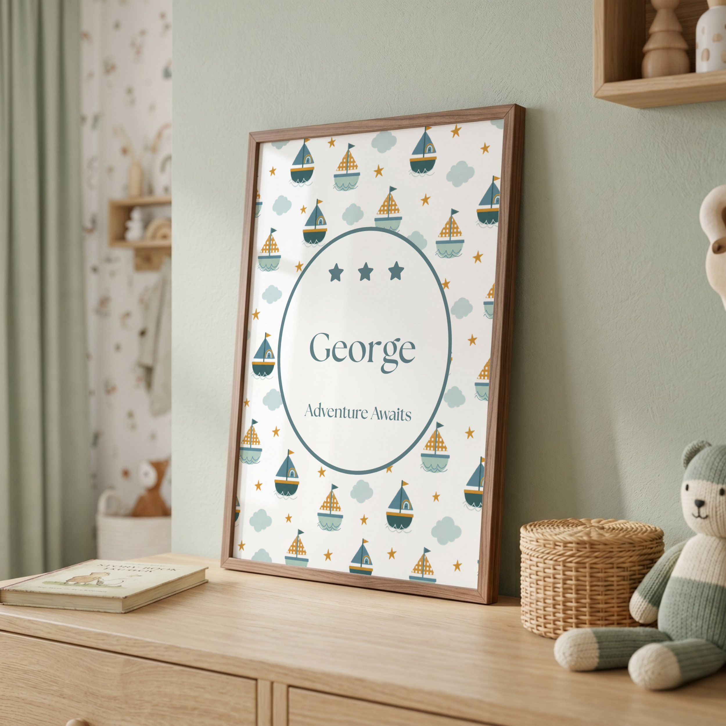 Sail Boat Custom Name Nursery Print
