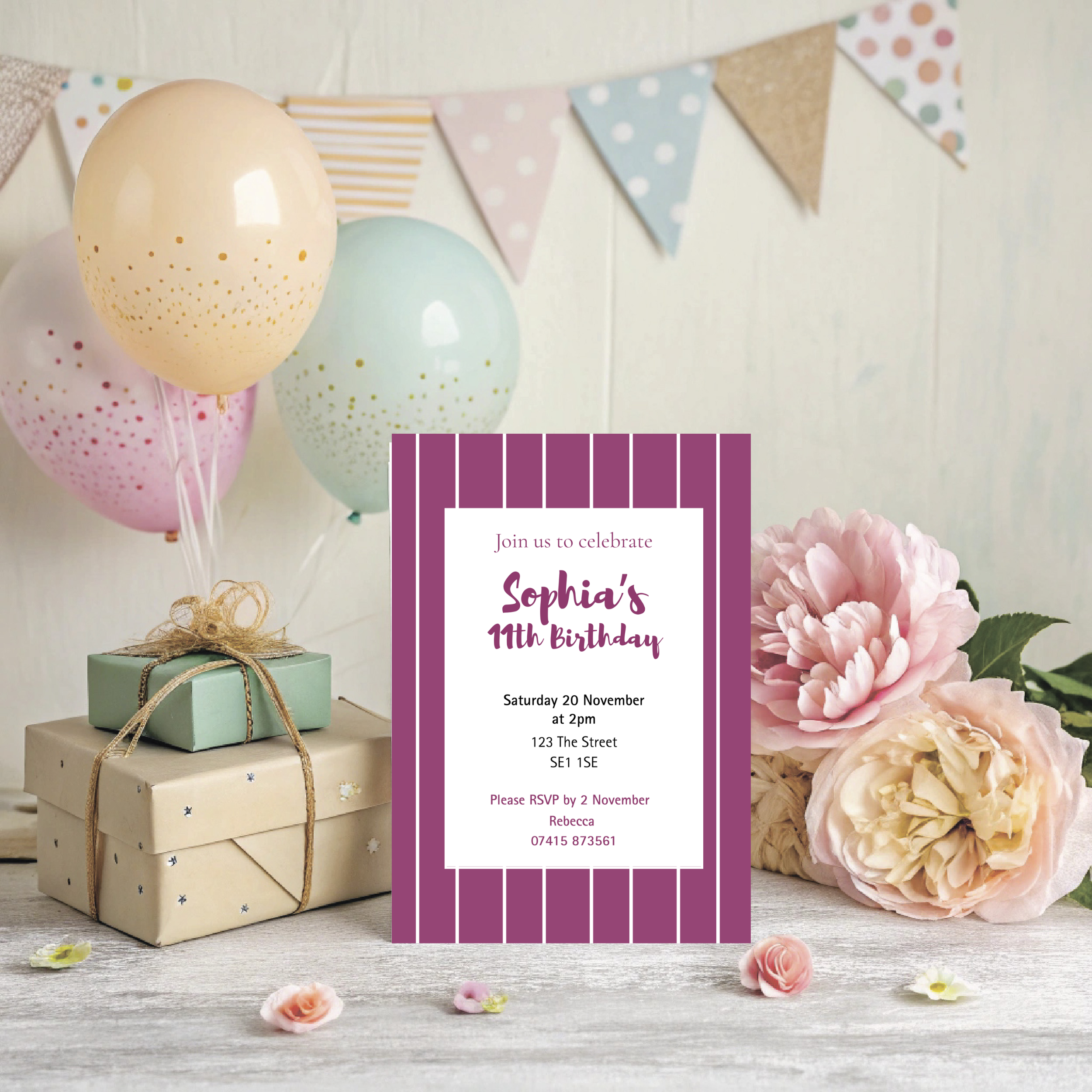 Plum Stripe Party Invitation