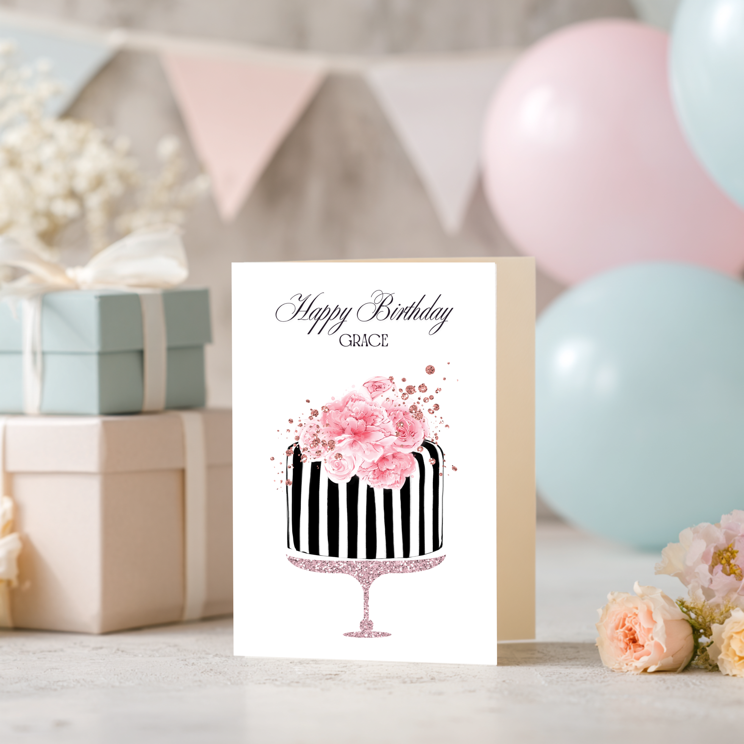 Black Stripe Cake Birthday Card