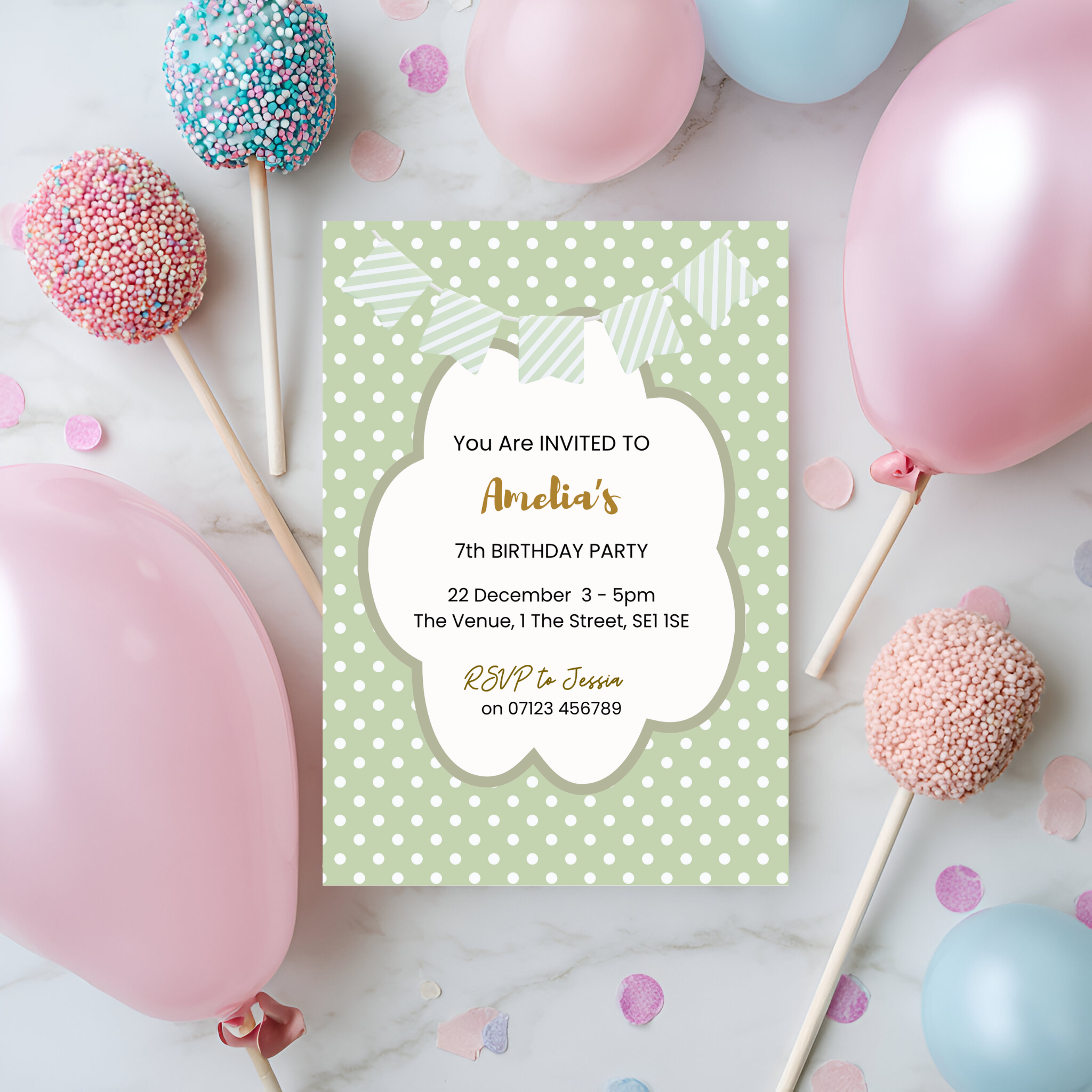 Pastel Green Polka Dot Party Invitation