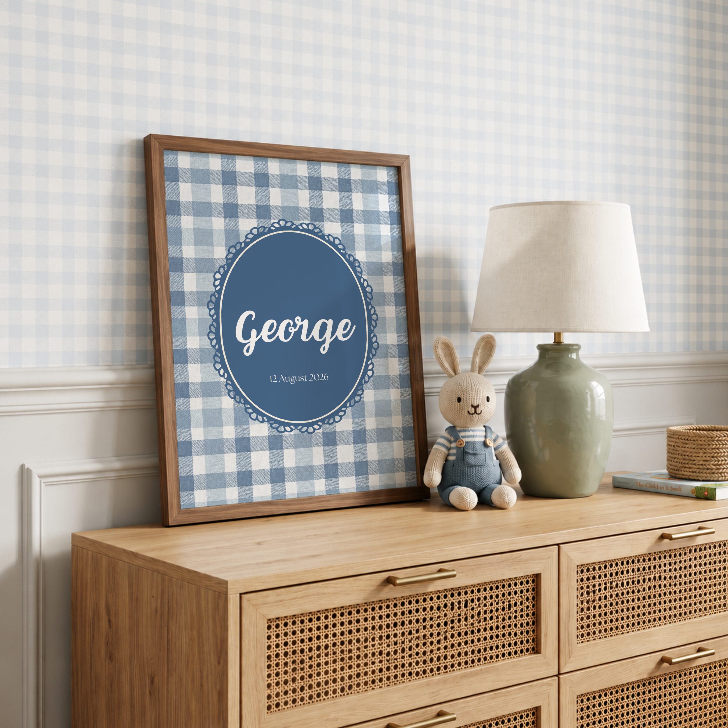Blue Gingham Nursery Wall Art
