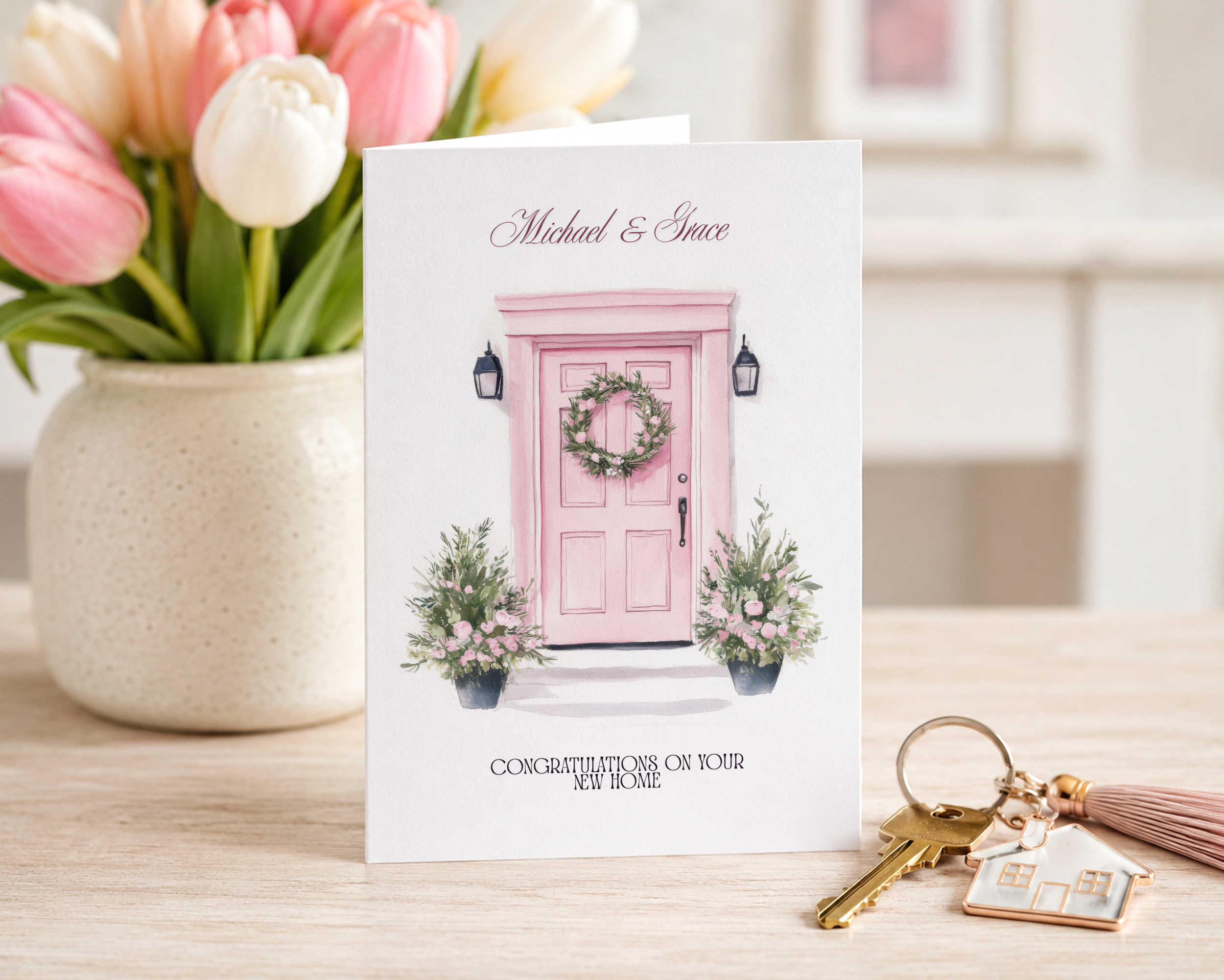 Pink New Home Door Card