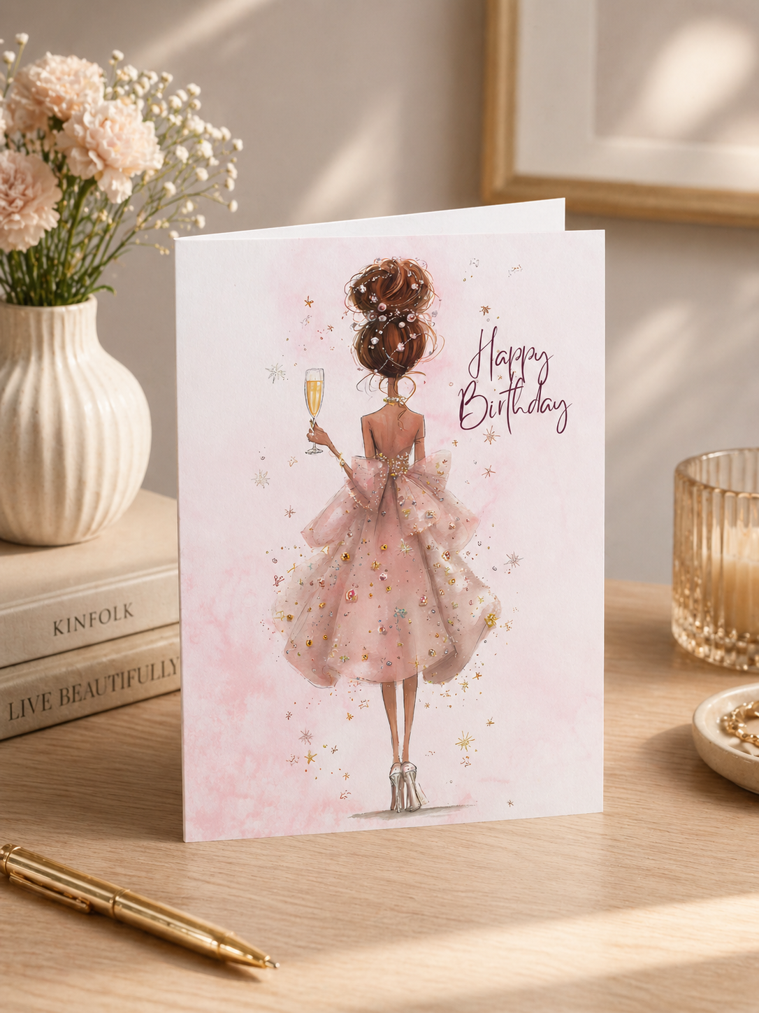 Fashion Illustrated Sparkle Martini Birthday Card