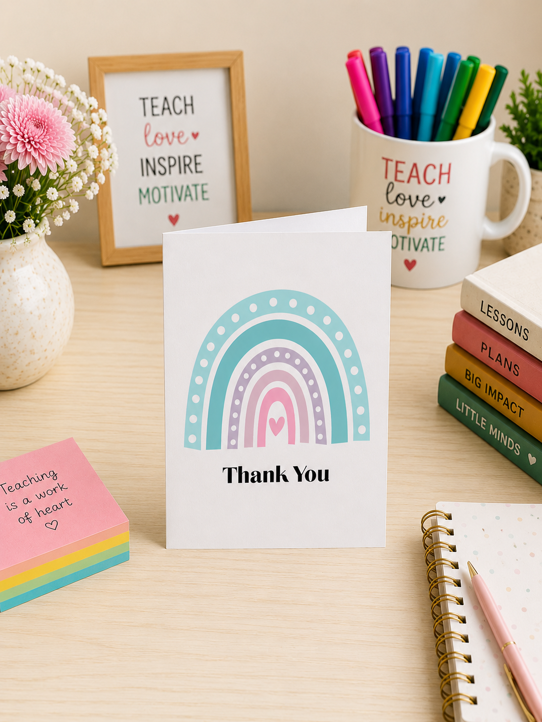 Blue & Pink Rainbow Thank You Card