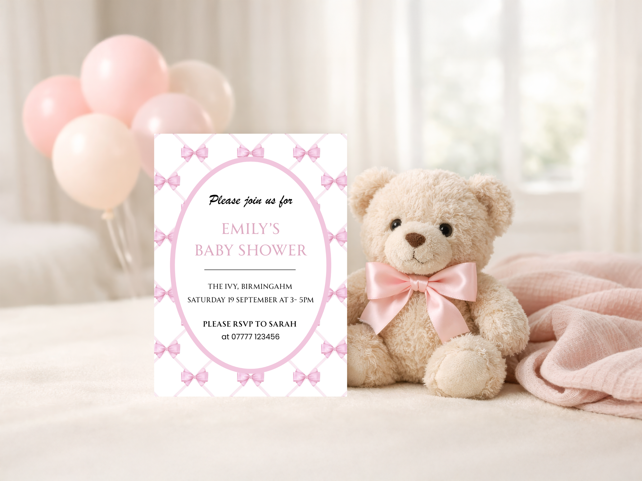 Pink Bow Baby Shower Invitation