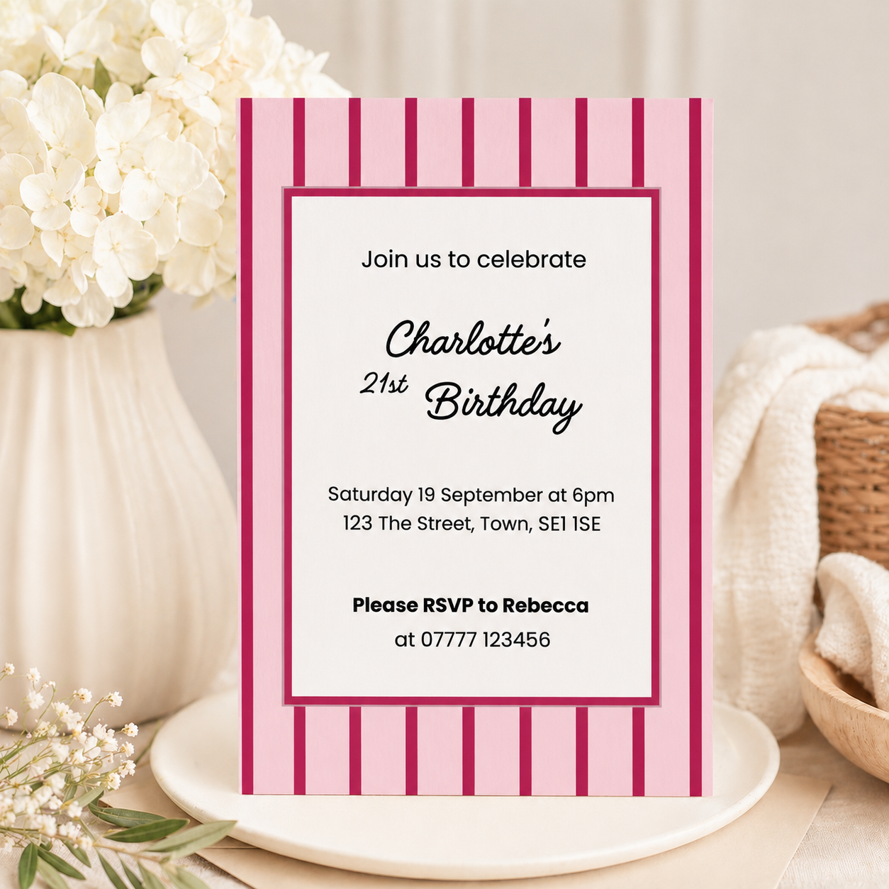 Pink & Red Stripe Party Invitation
