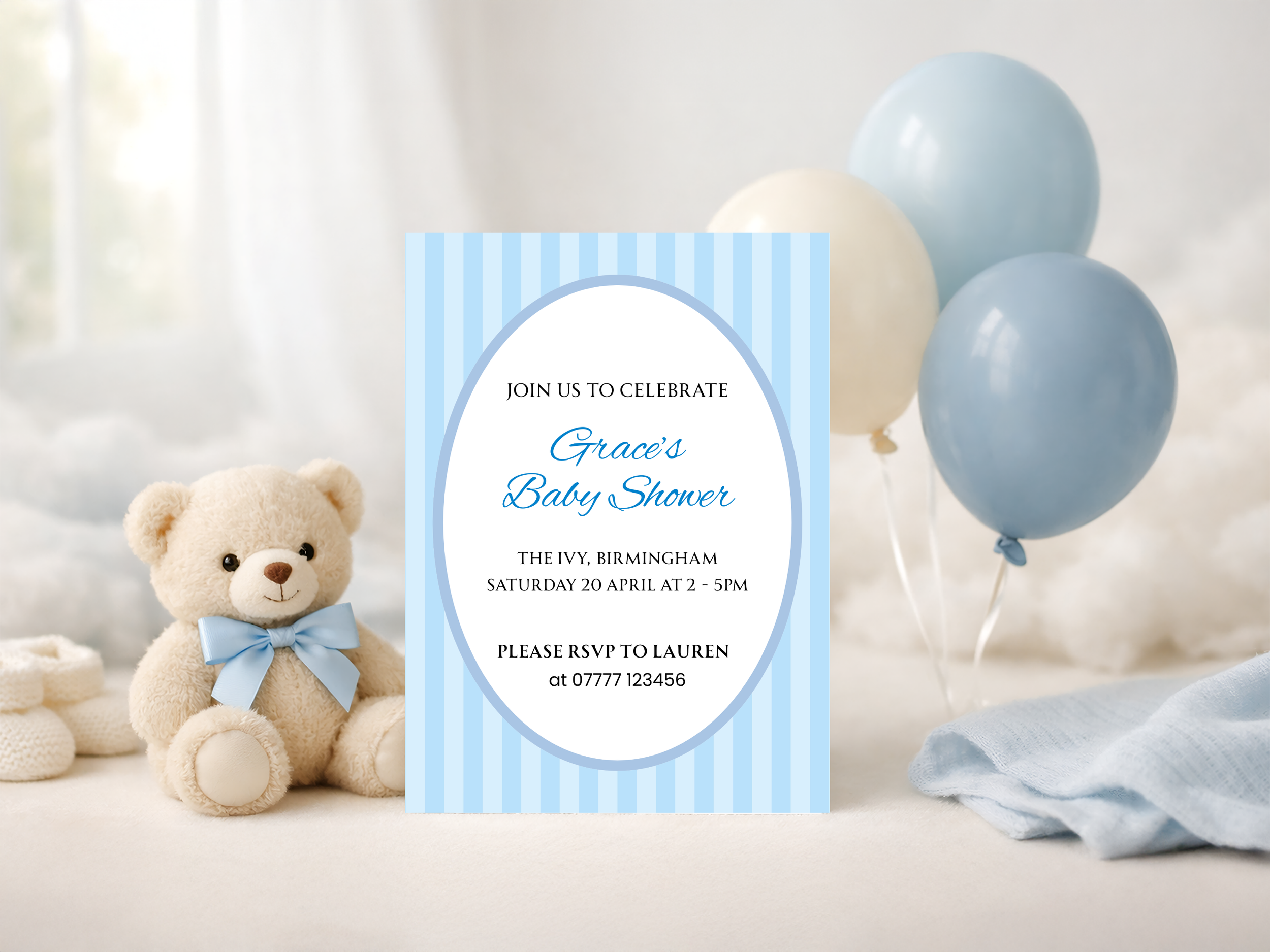 Blue Stripe Baby Shower Invitation