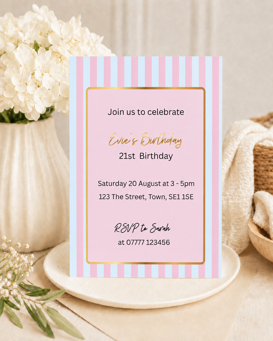 Pink & Blue Stripe Party |nvitation