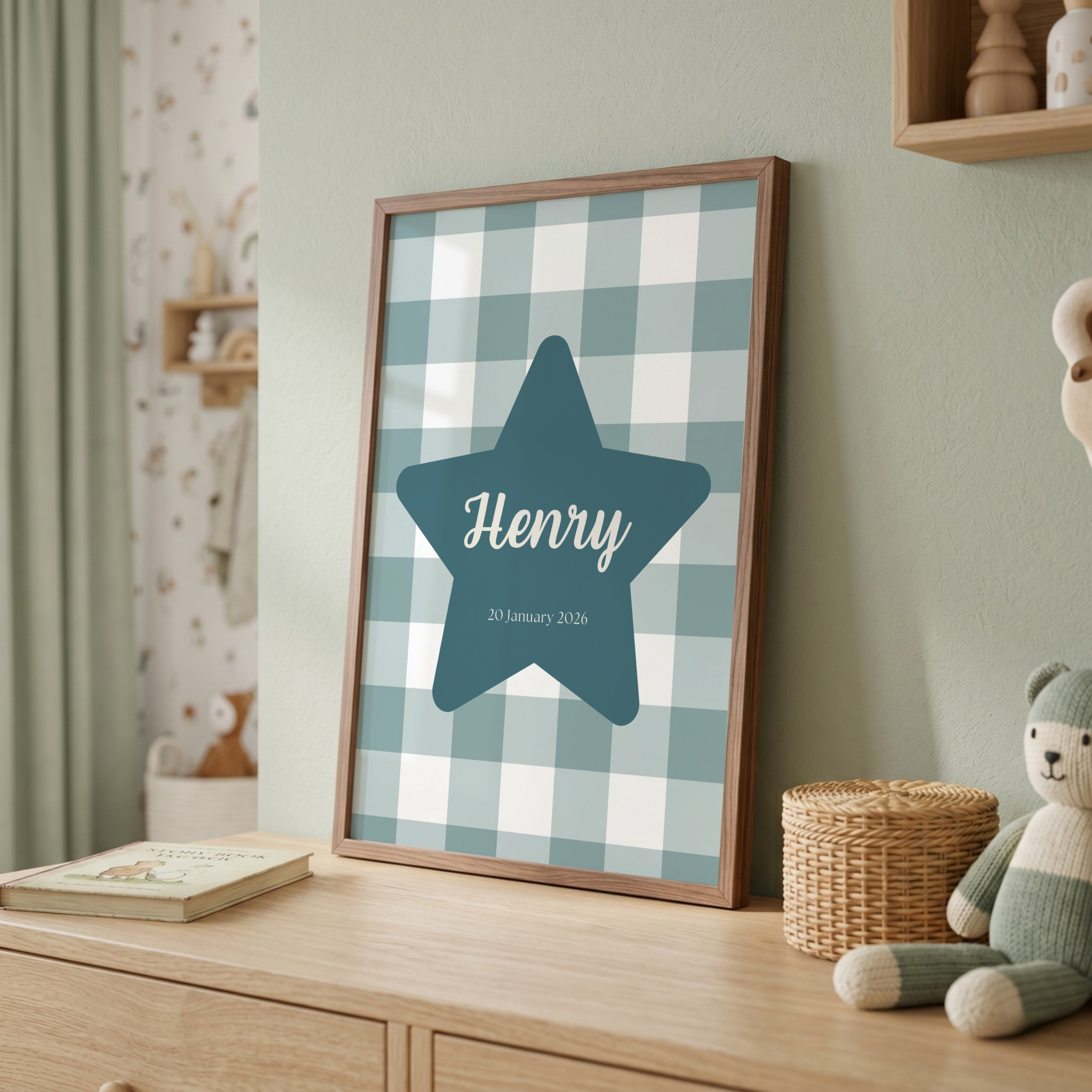 Green Gingham Nursery Wall Art