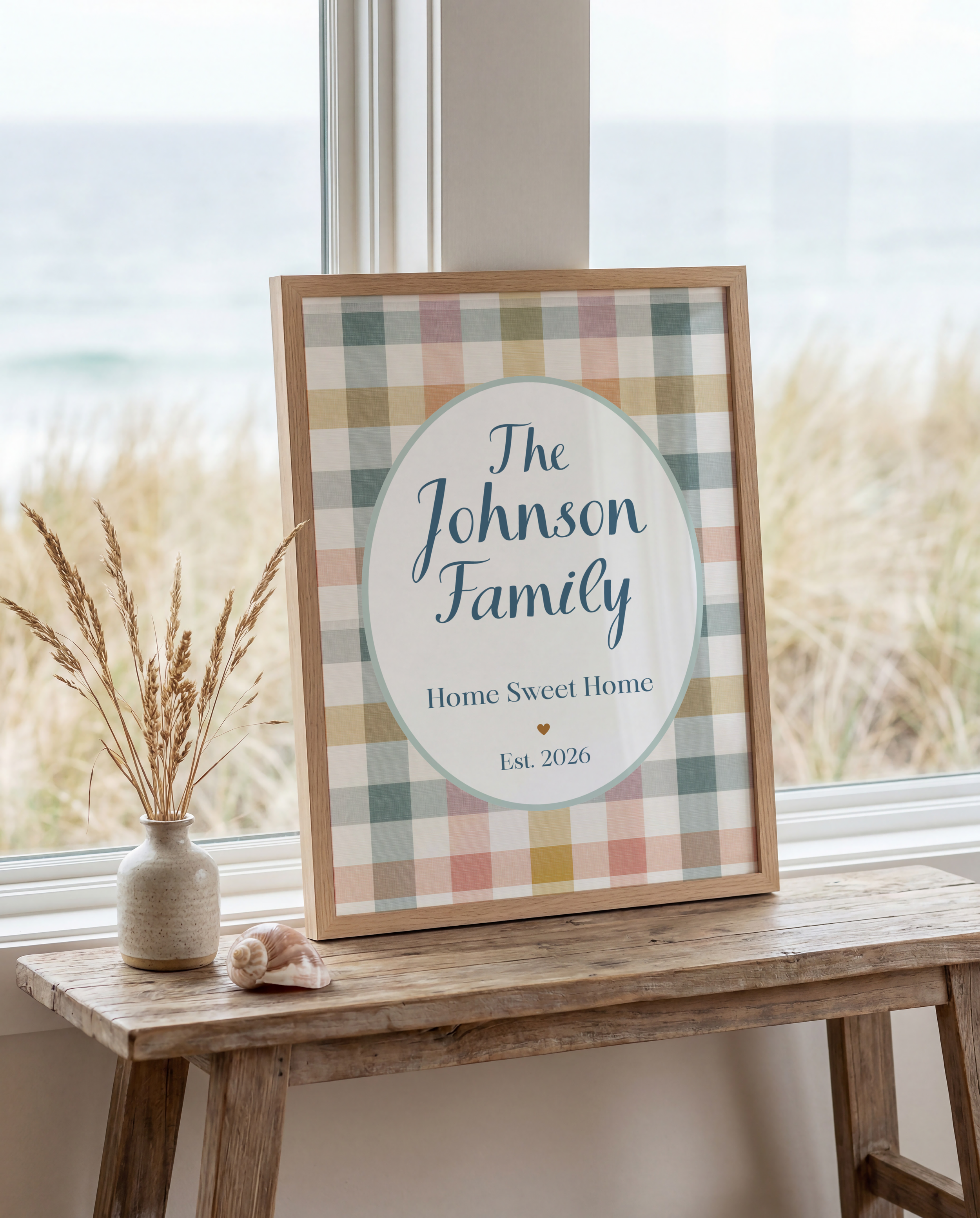 Pastel Gingham Personalised Family Name Print