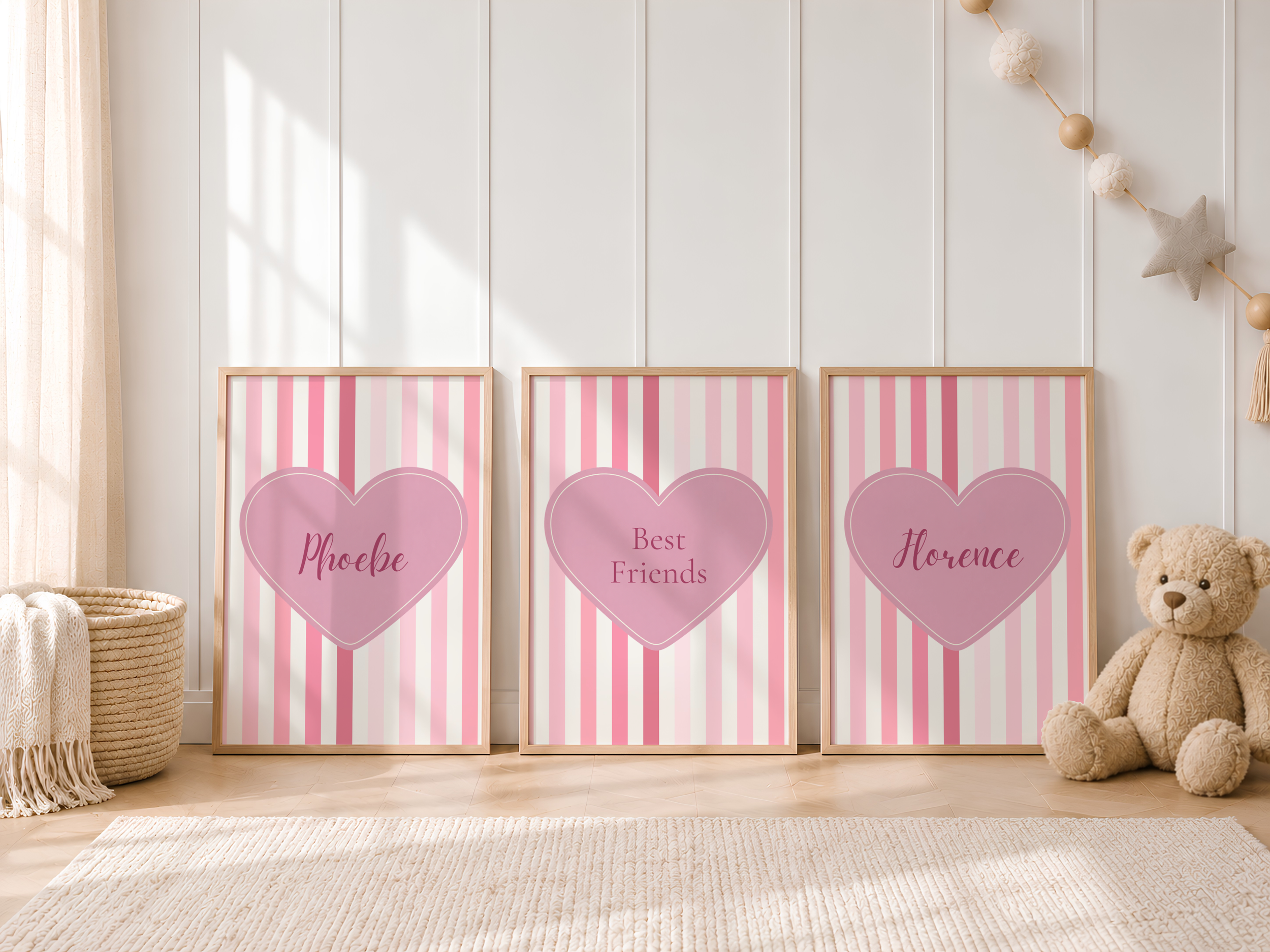 Pastel Stripe Personalised Sisters Print Set