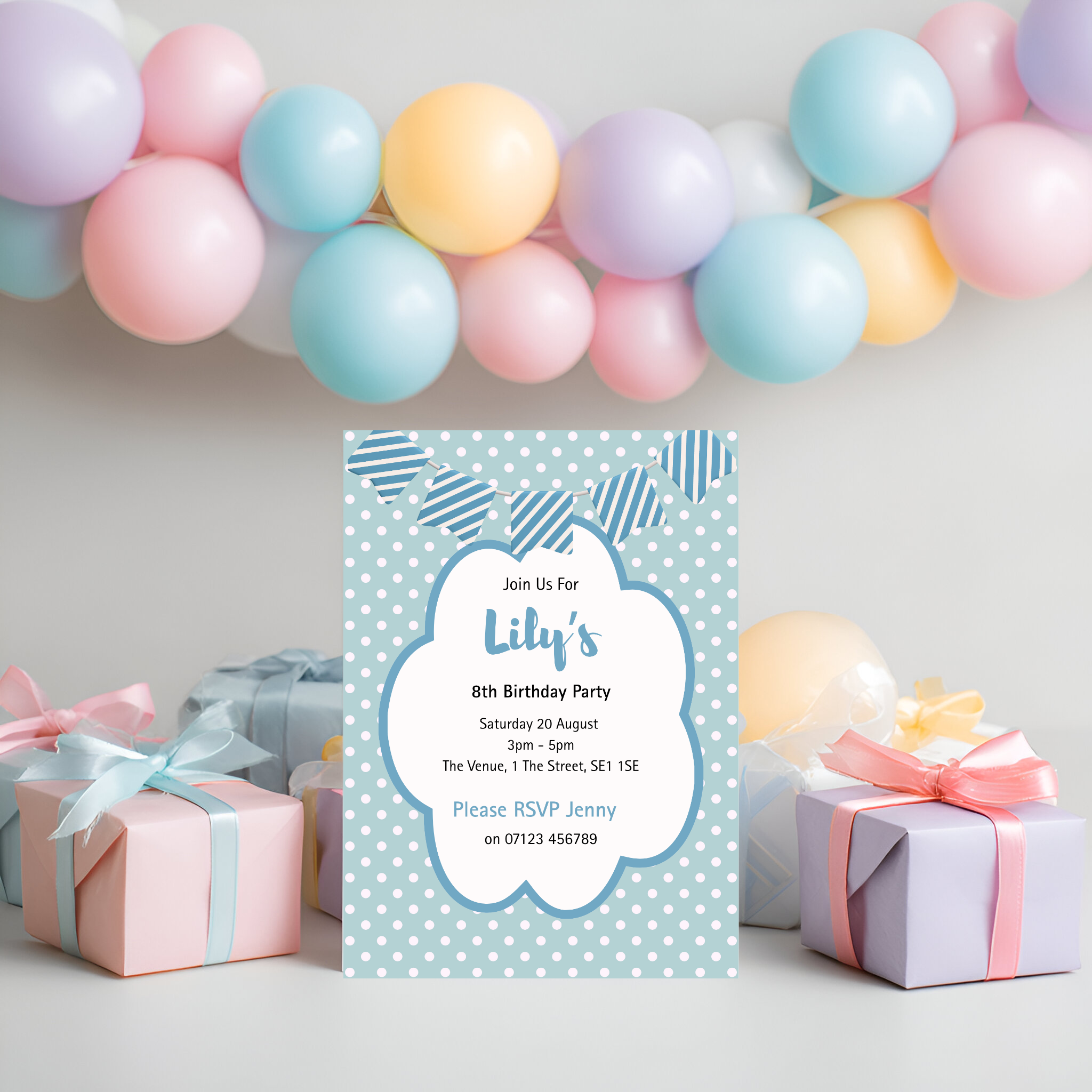 Blue Polka Dot Invitation