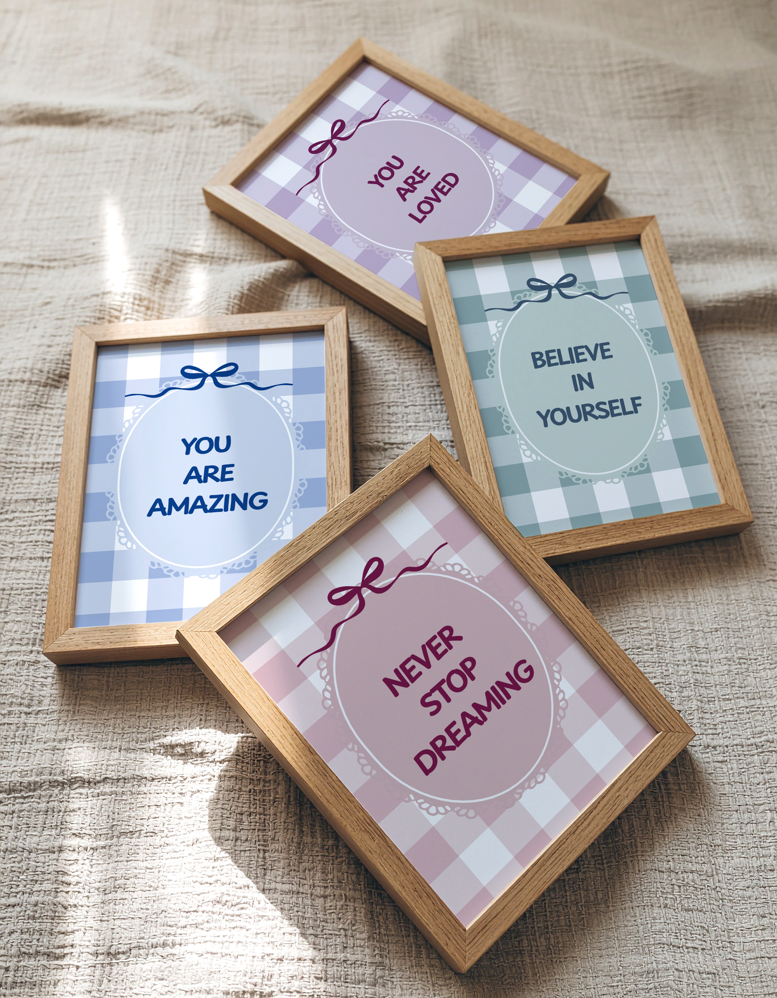 Pastel Check & Bows Affirmation Wall Art