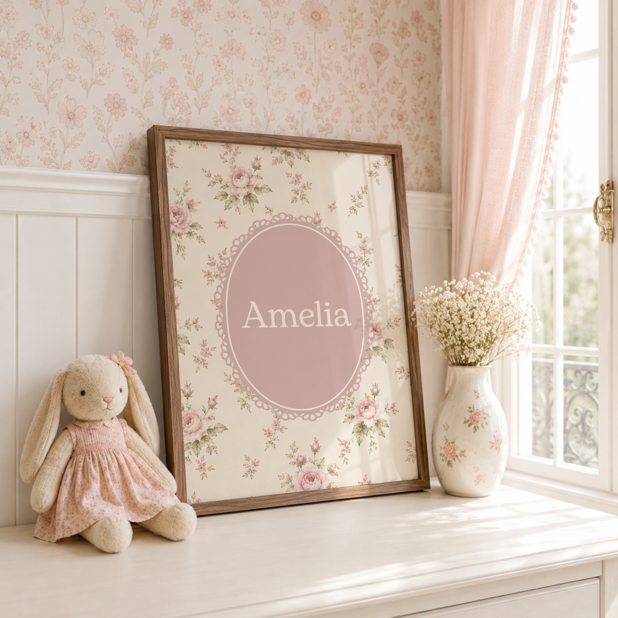 Girls Personalised Nursery Name Print