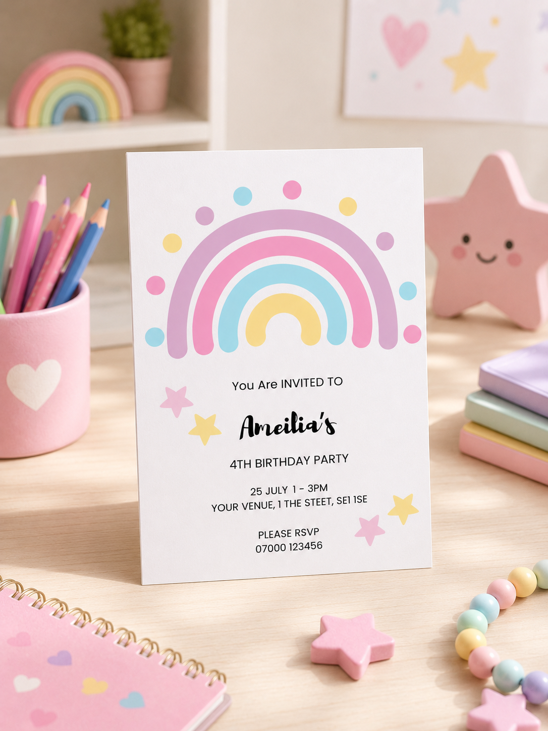 Pastel Rainbow Stars Party Invitation