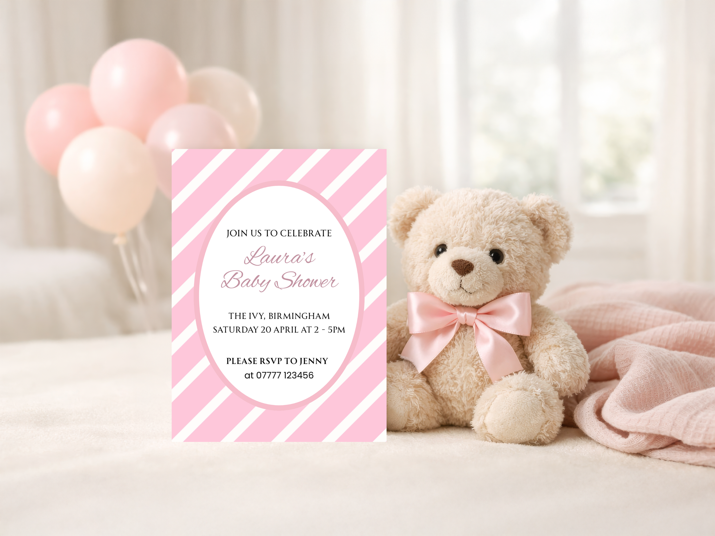 Pink Stripe Baby Shower Invitation