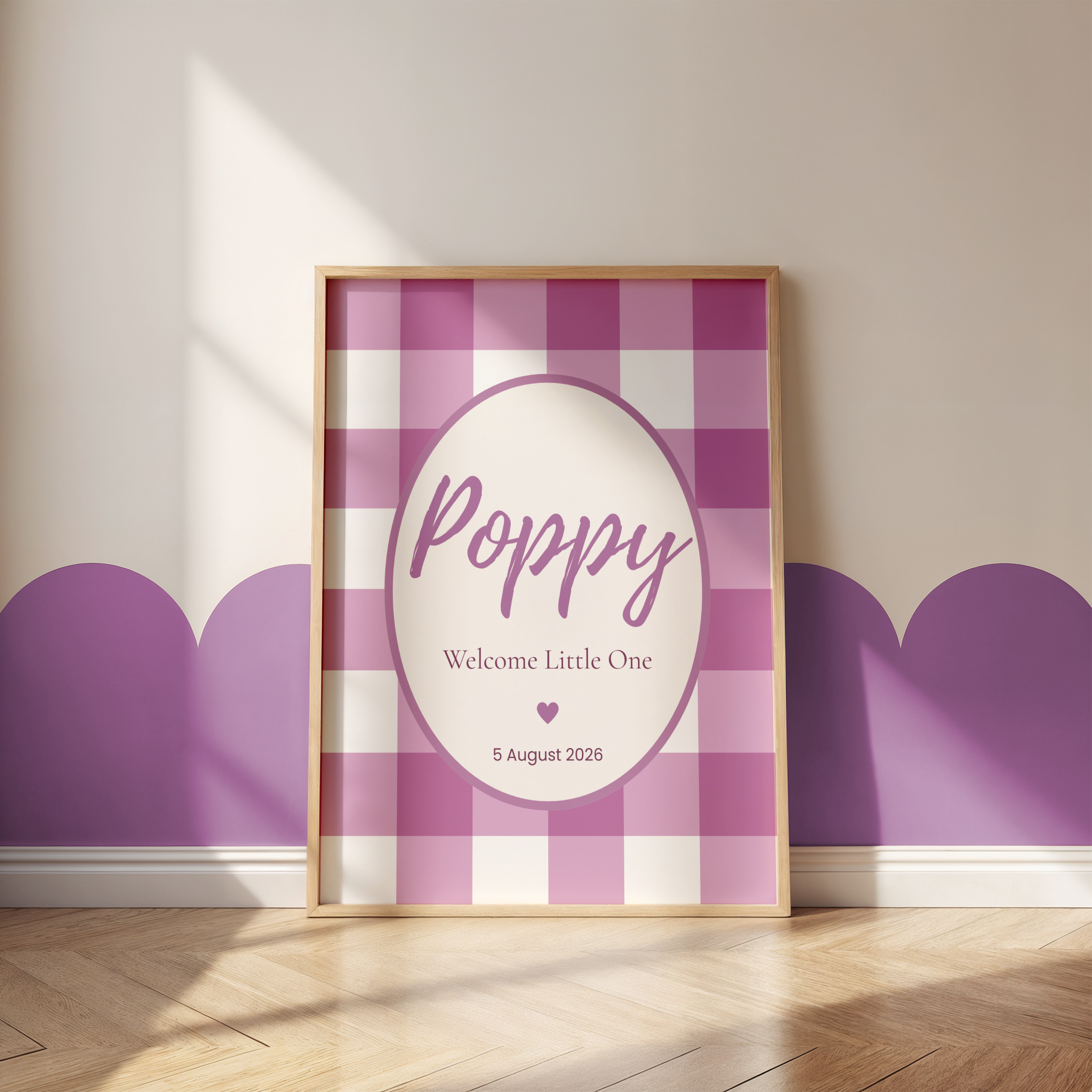 Personalised Pink Gingham Nursery Print