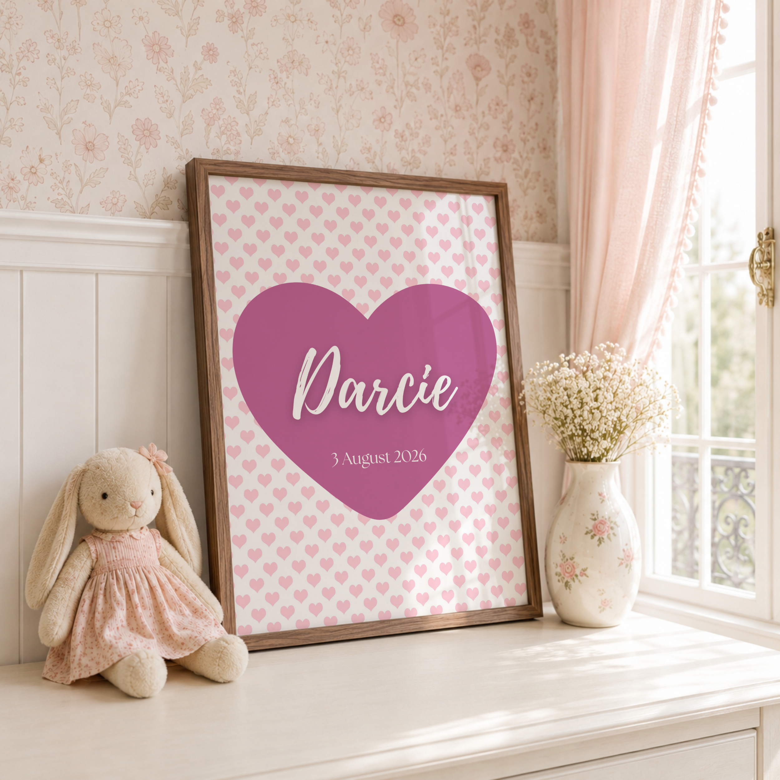 Pink Hearts Name Print