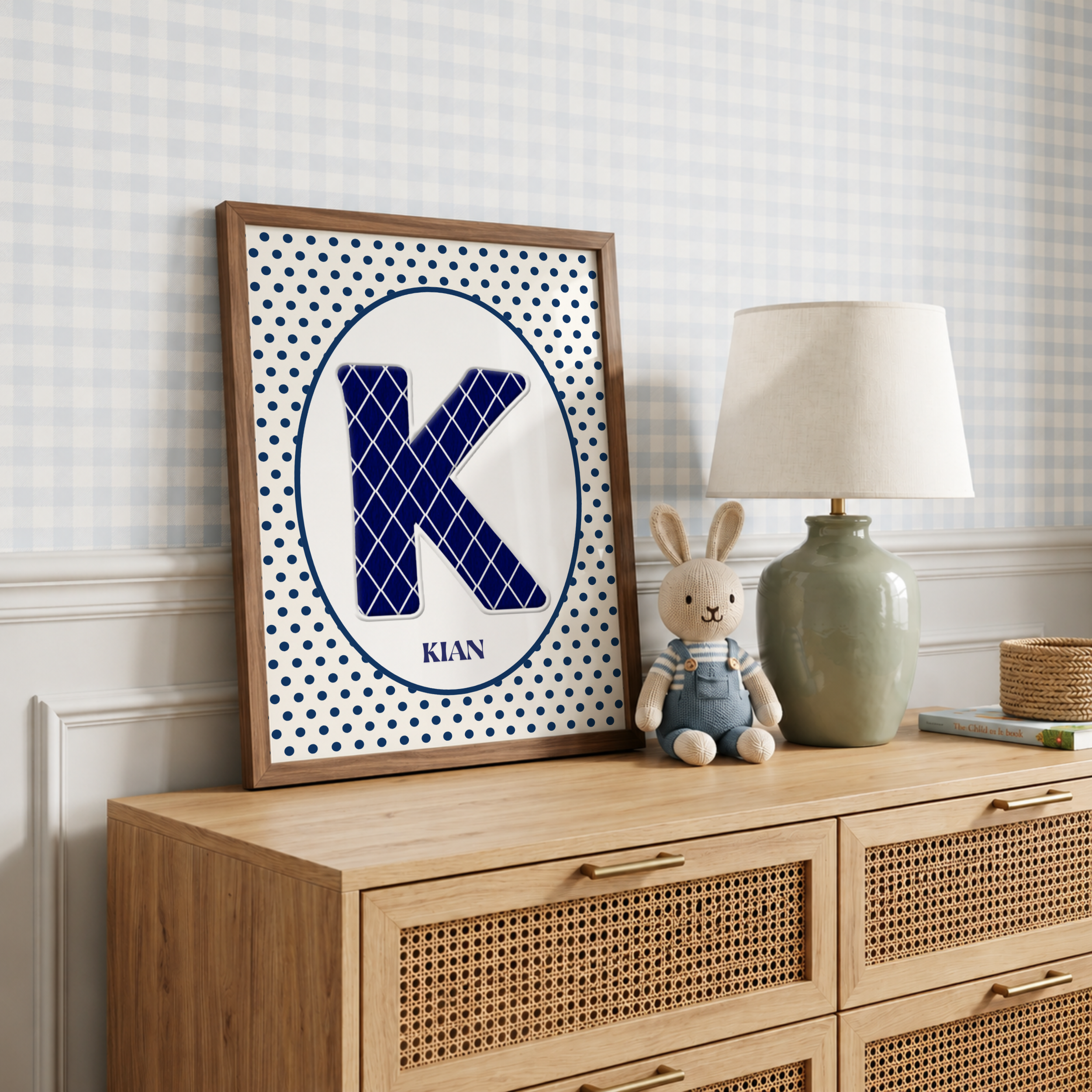 Polka Dot & Plaid Custom Name & Initial Print