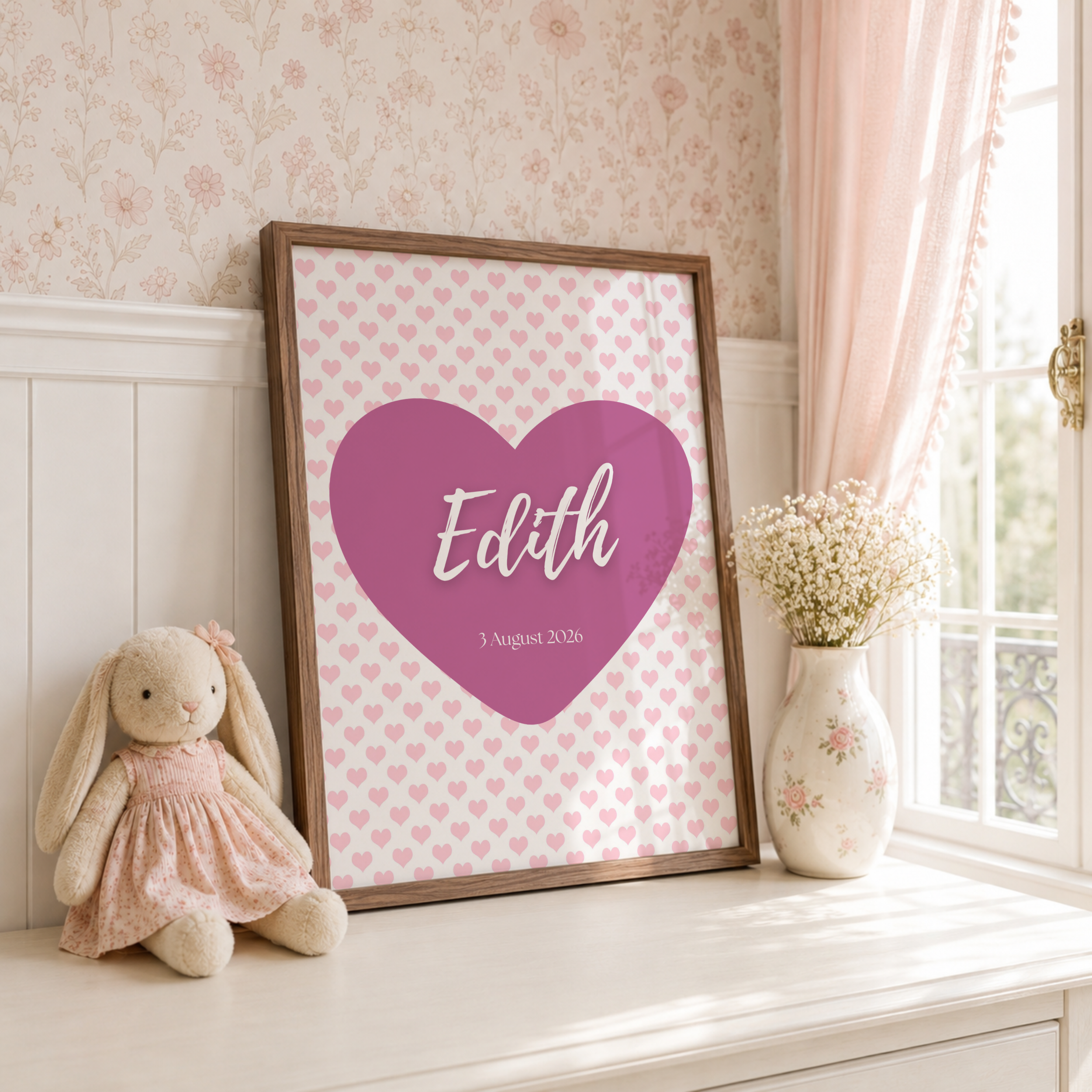 Pink Hearts Name Print