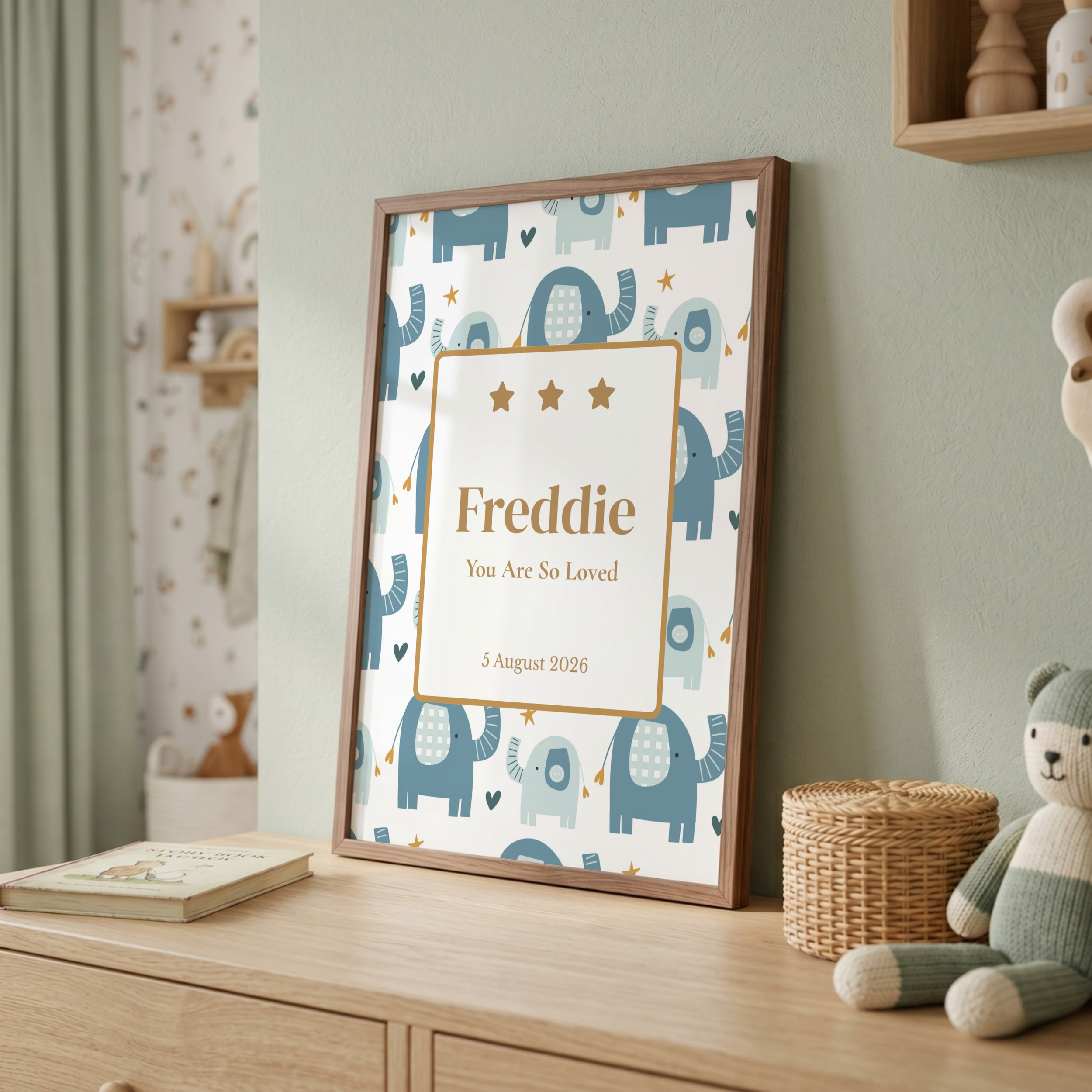 Personalised Elephant Nursery Print