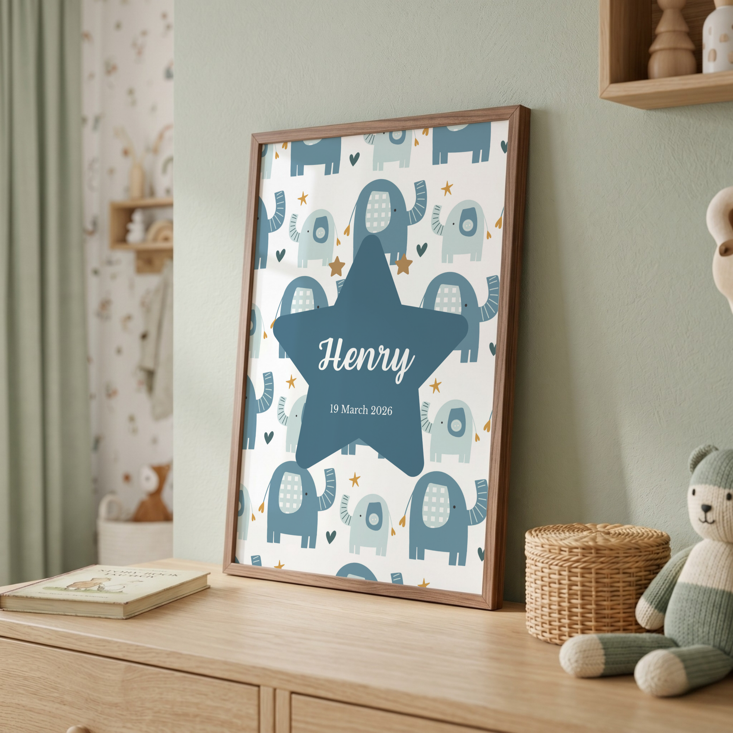 Personalised Elephant Nursery Wall Art