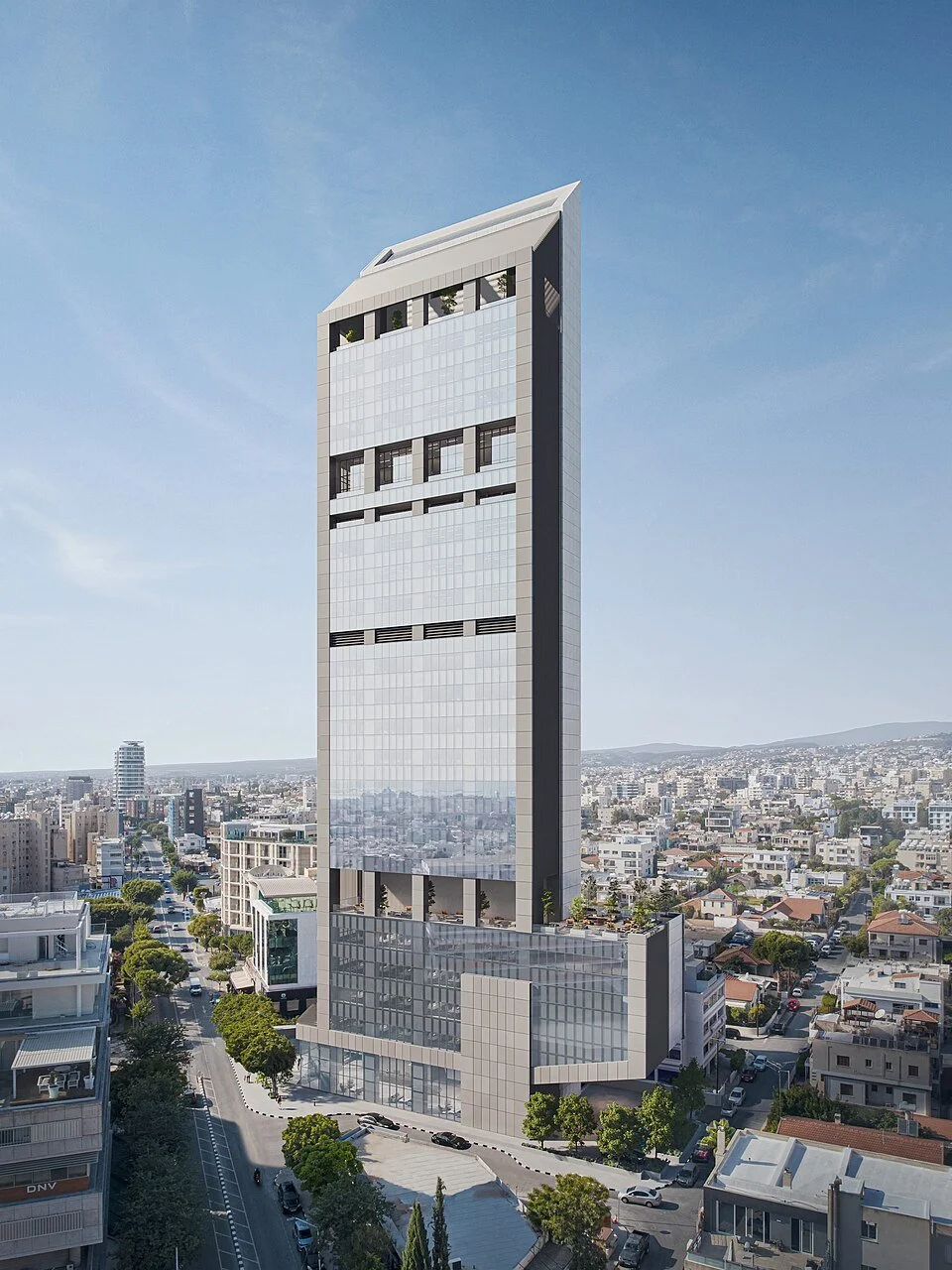 Tallest building in Limassol, Neocleous Tower, Glass Facade, best architect in Cyprus, commercial building