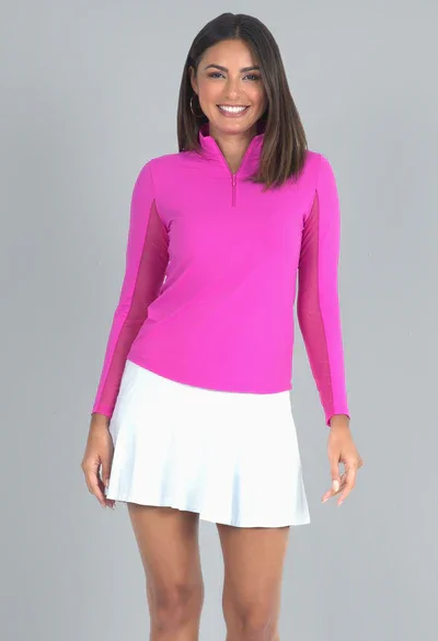 Ibkul 80000 Long Sleeve Zip Mock Neck - Colour: Hot Pink